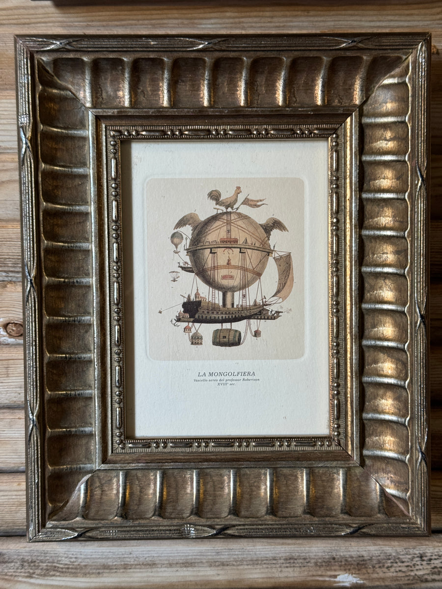Pair Of Vintage French Ballooning Prints in Decorative Gilt Frames