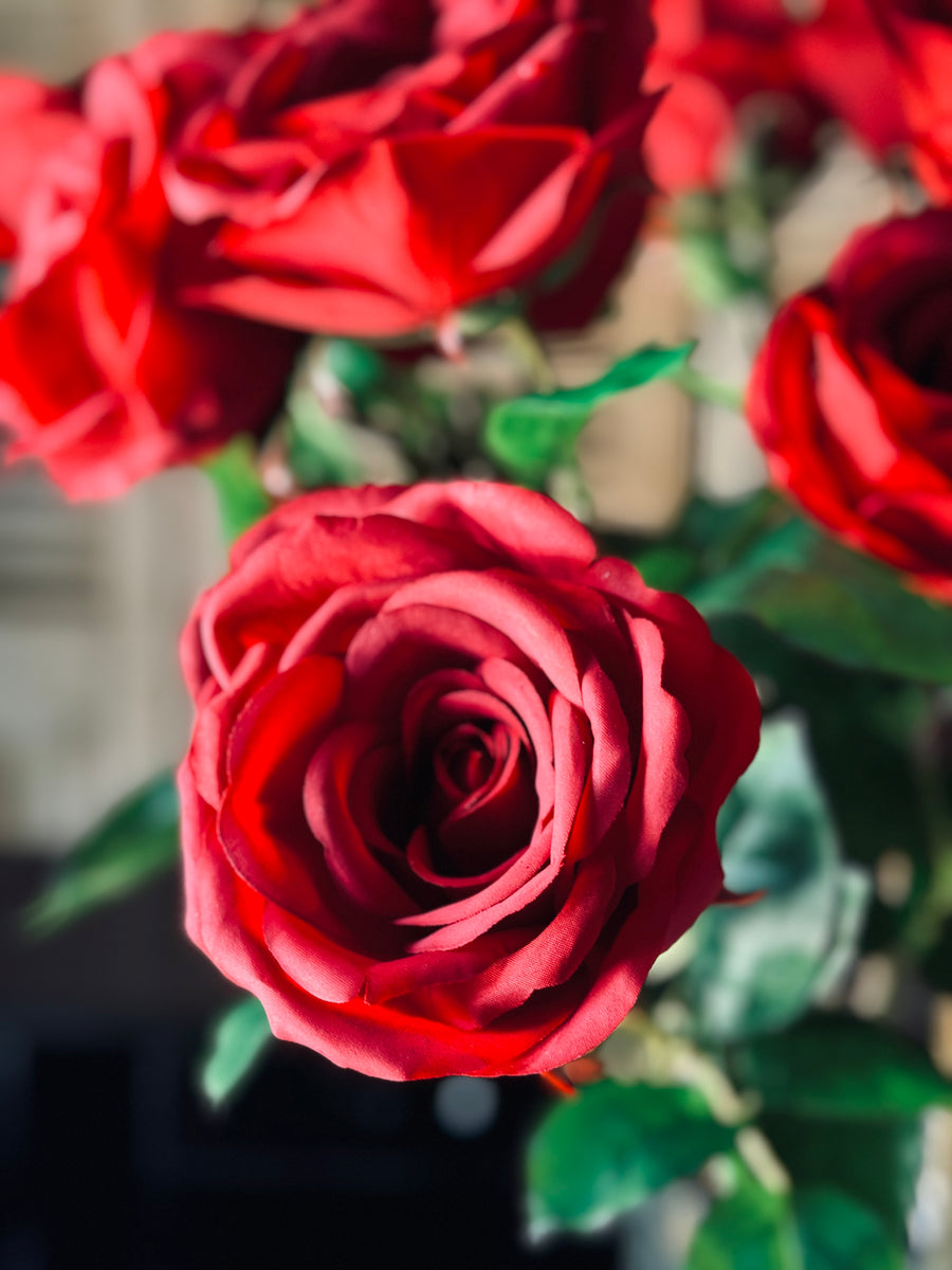 Real Touch Cabbage Rose Red Manor on