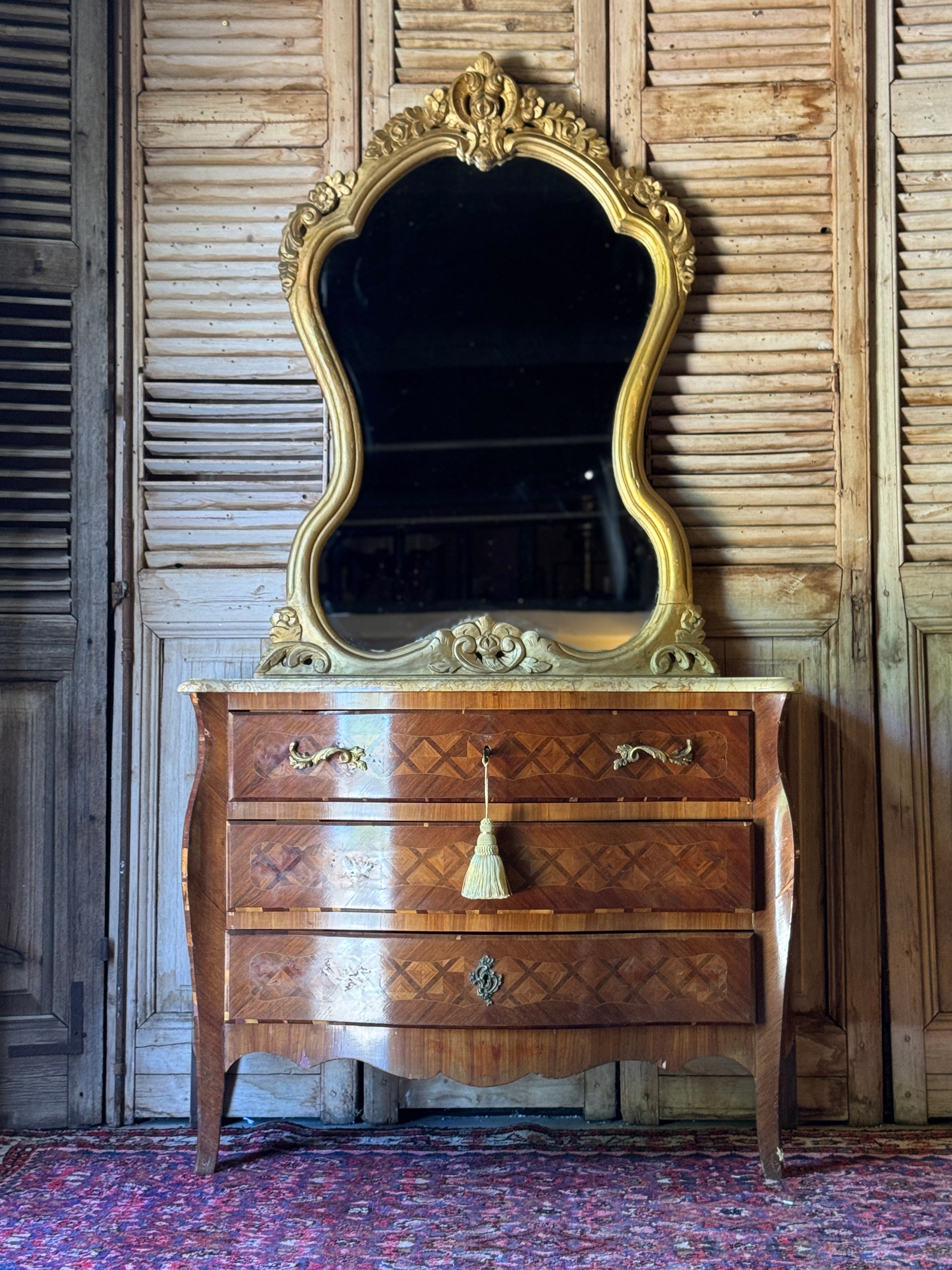 Vintage French Louis XV-Style Marble Top Commode