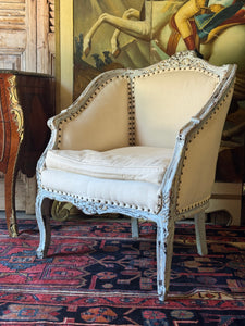 Vintage French Linen Tub Chair