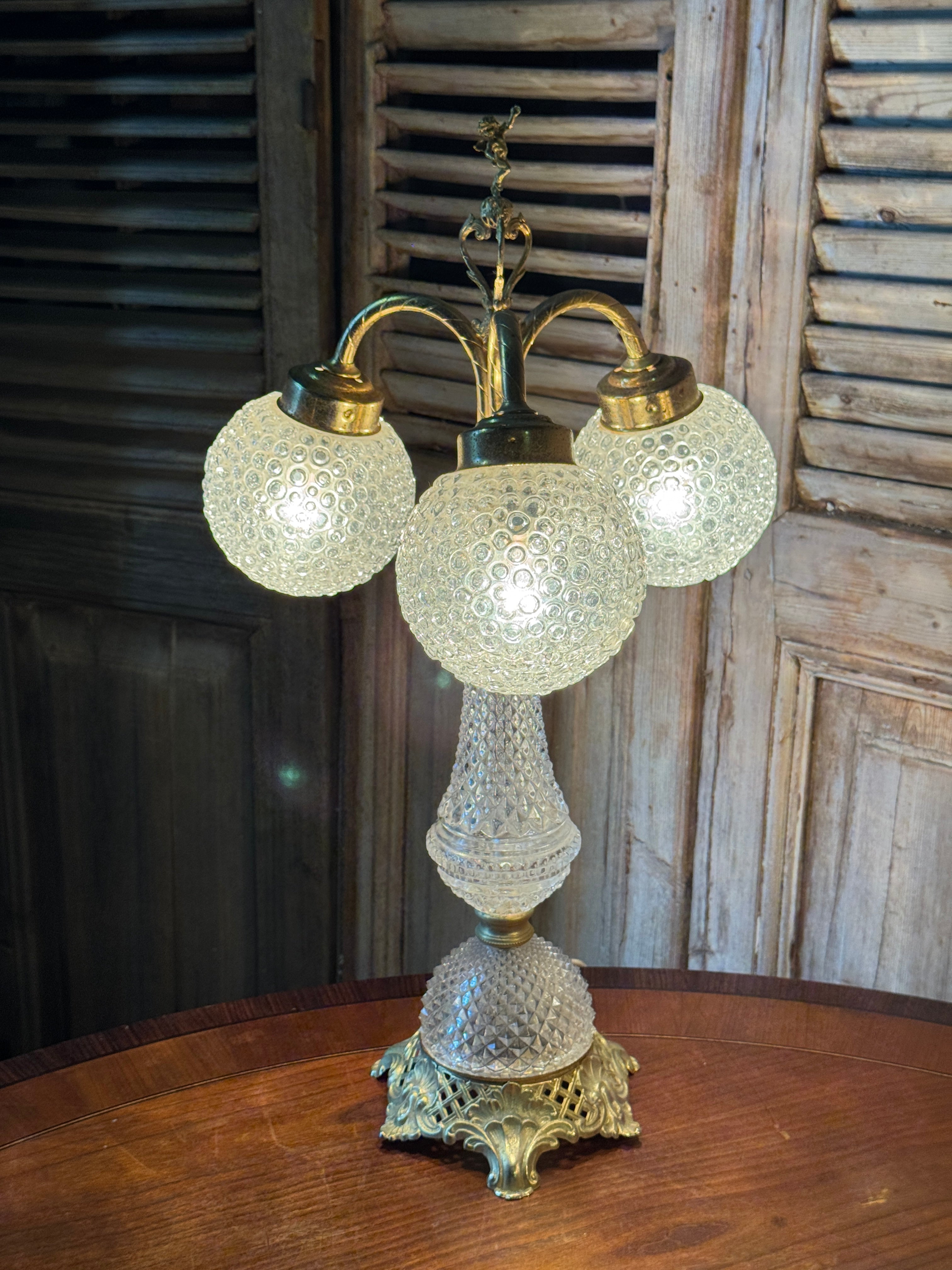Vintage Cut Glass and Brass Cherub Lamp