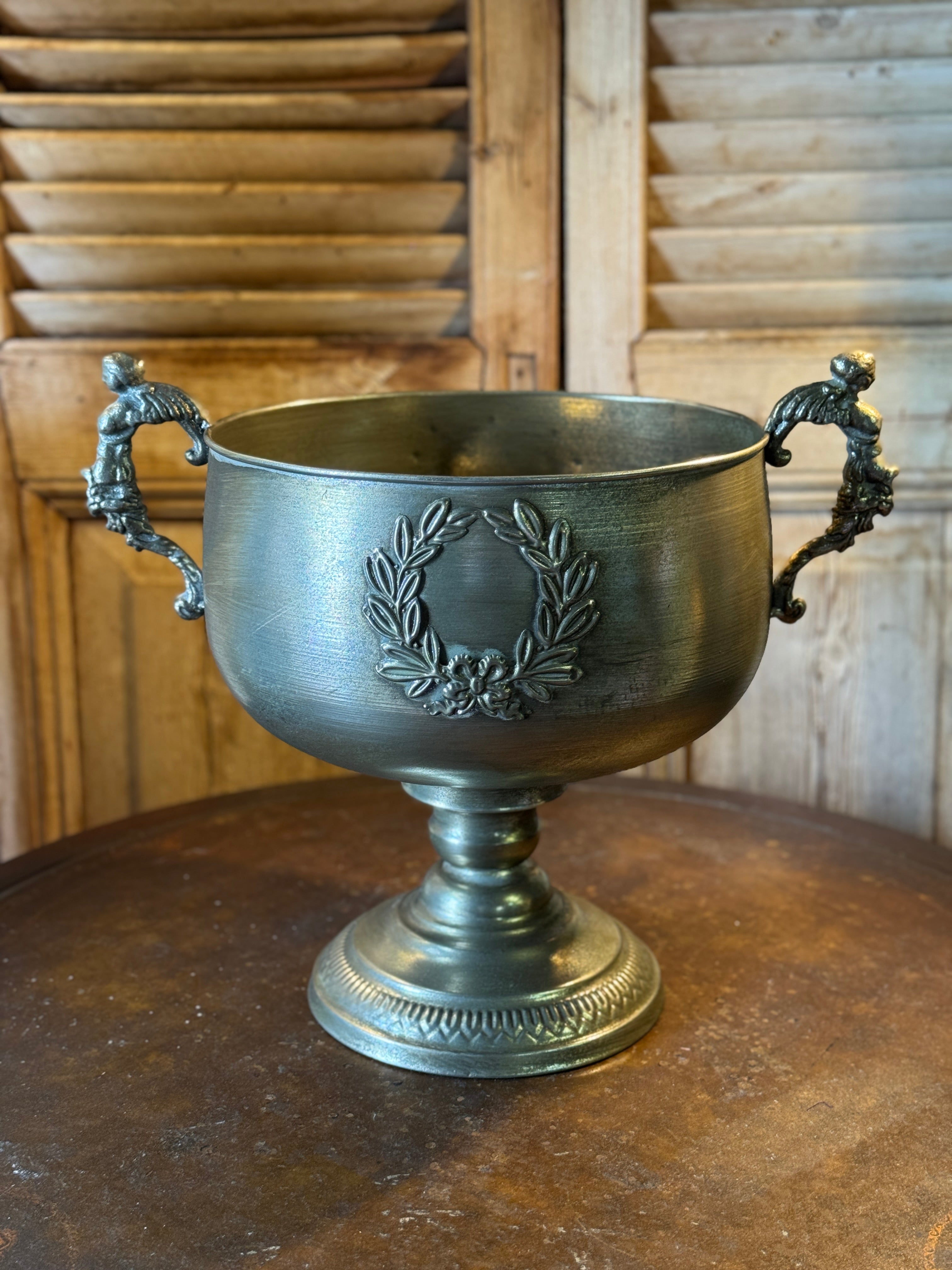 Aged Silver Pedestal Urn