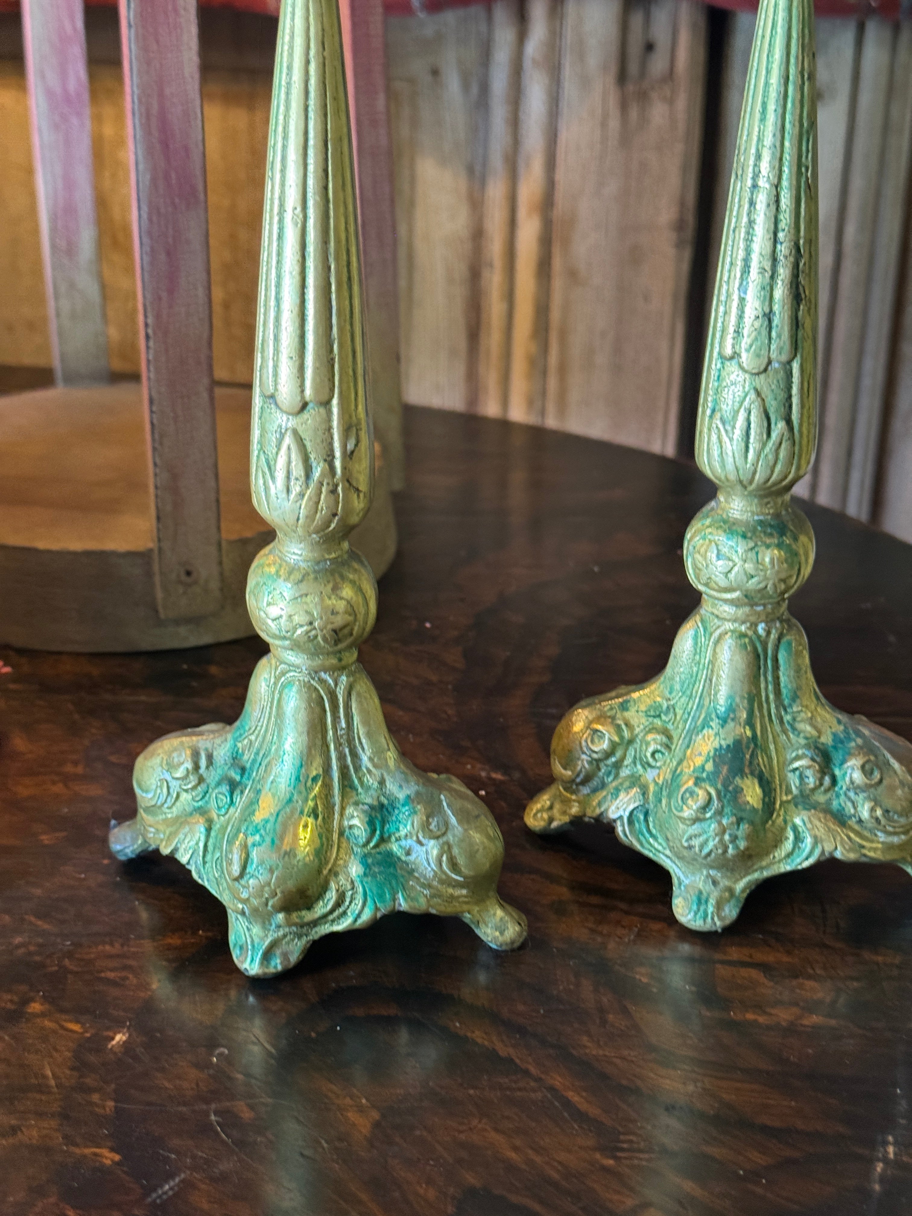 Pair of Antique Gilt Metal Taper Candle Holders