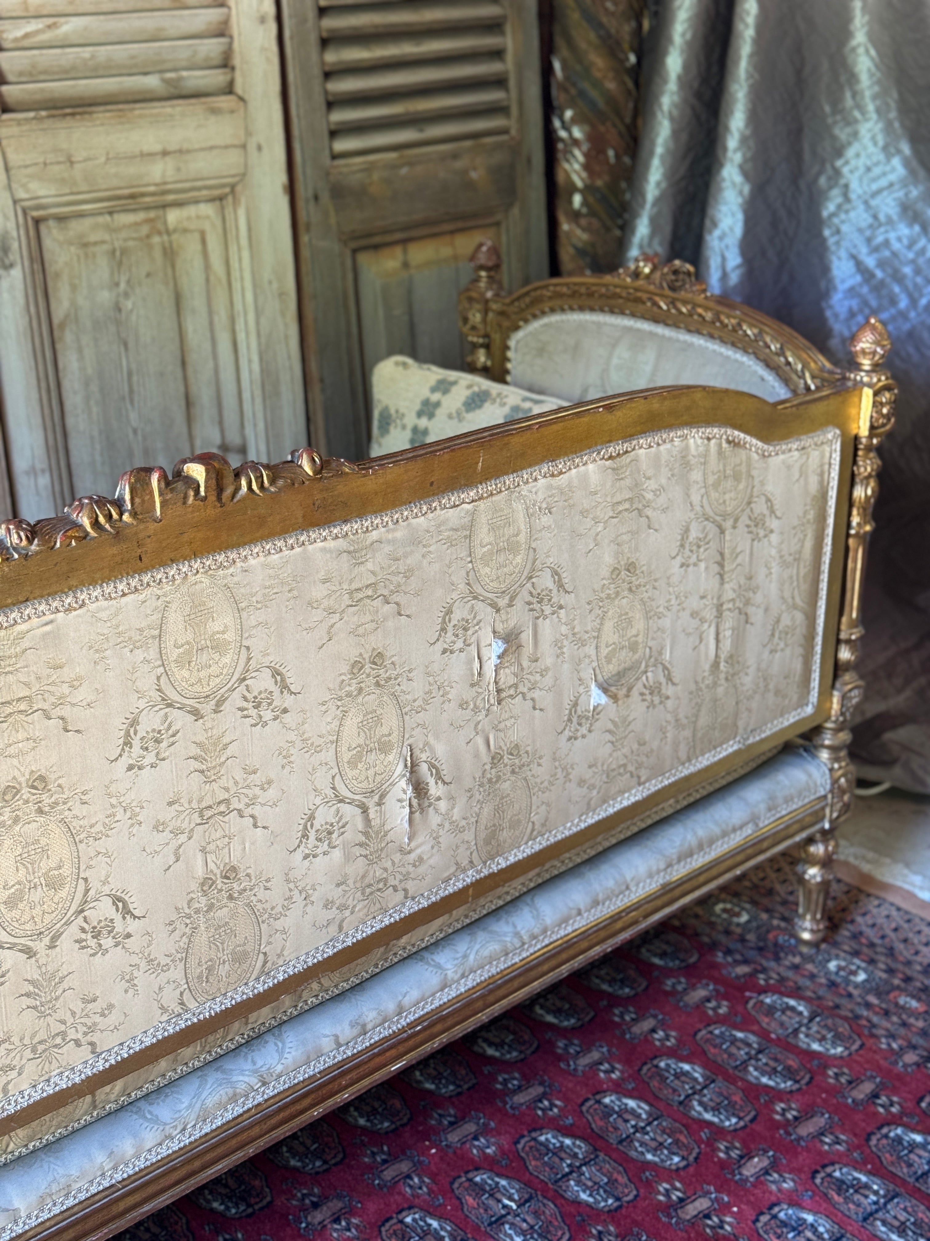 Antique French Louis XVI Style Giltwood Salon Sofa