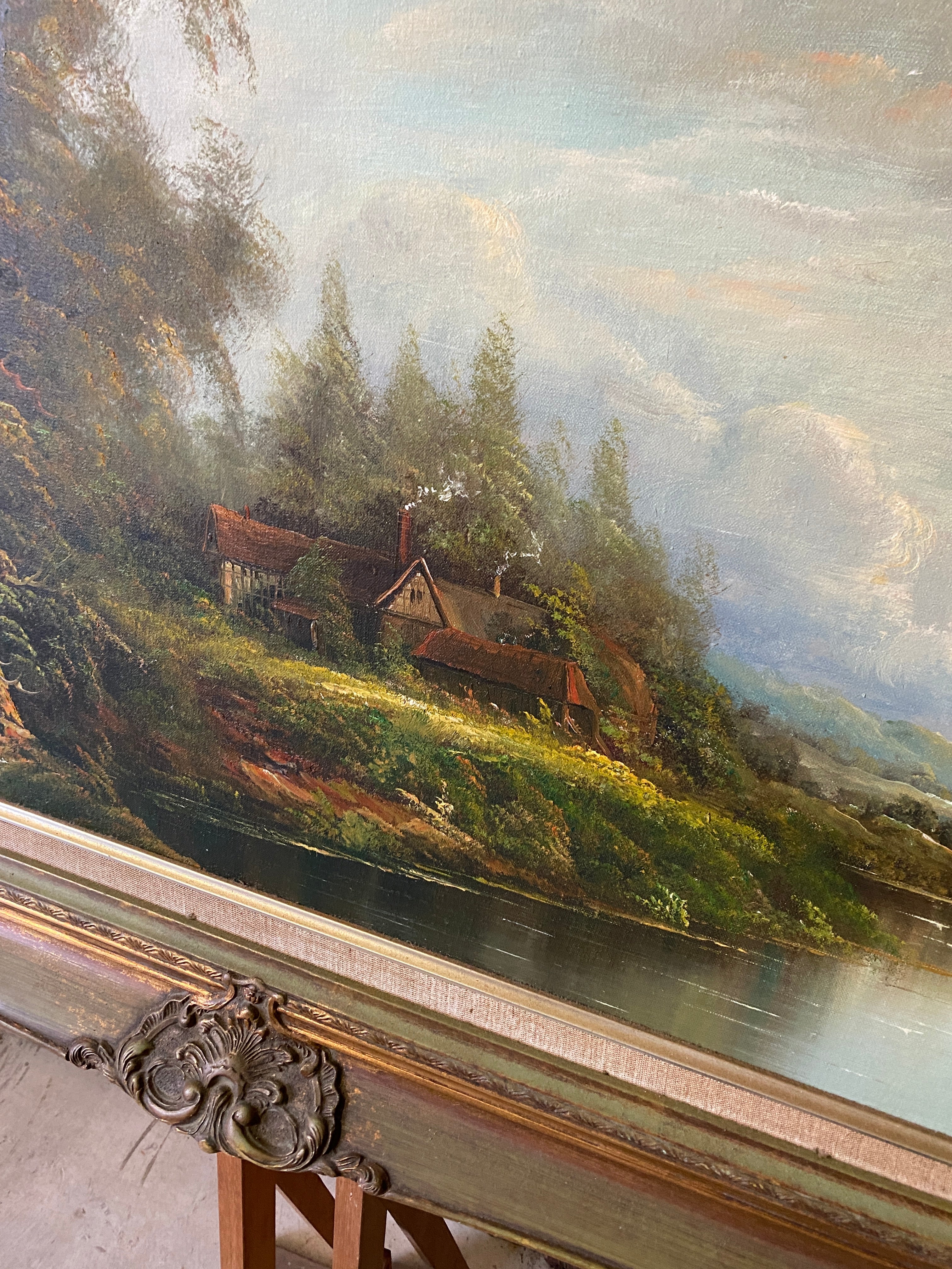 Vintage Creek Landscape Oil Artwork