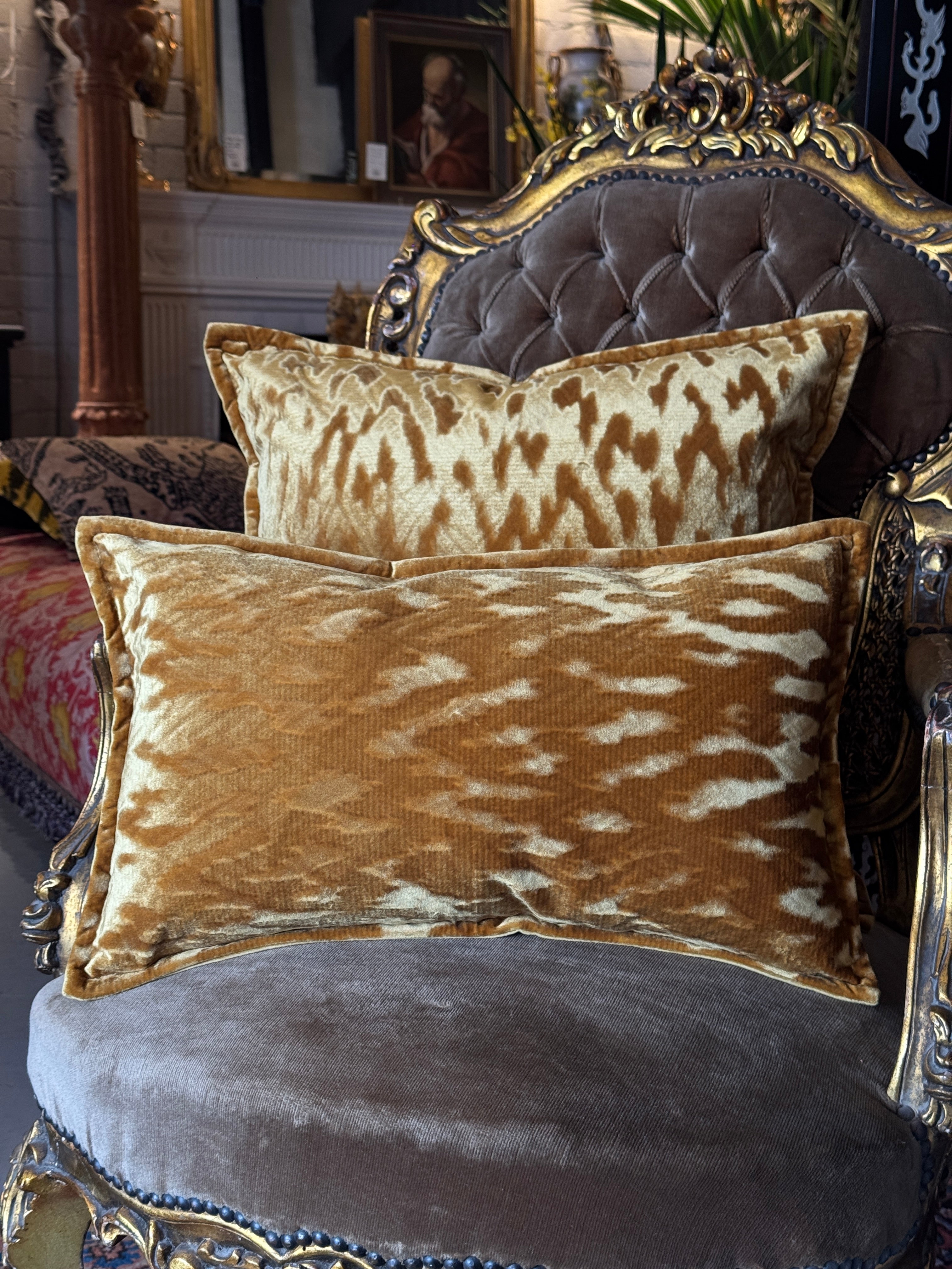 Mustard Velvet Lumbar Cushion with Feather Insert