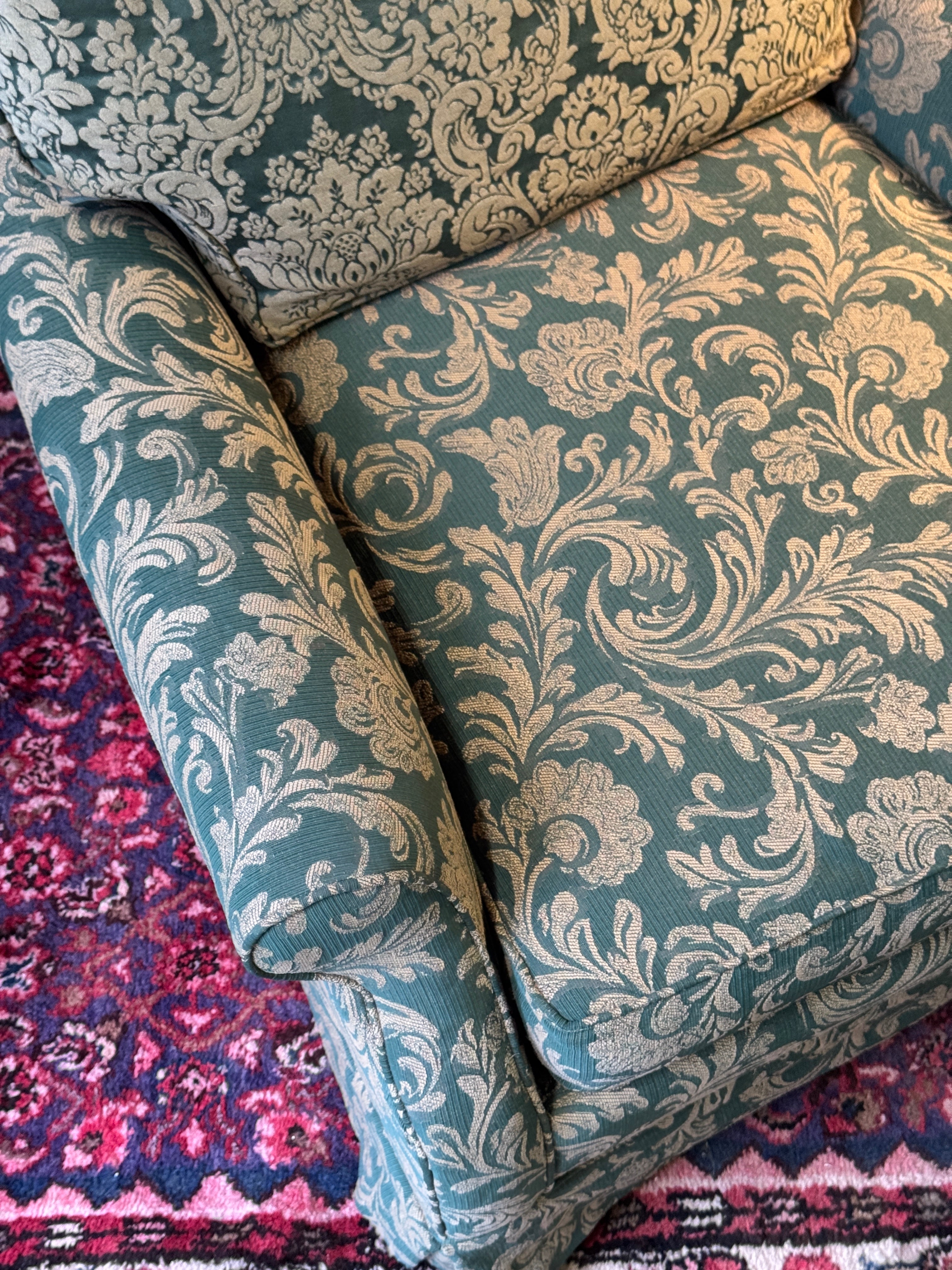 Vintage Green Damask & Floral Armchair