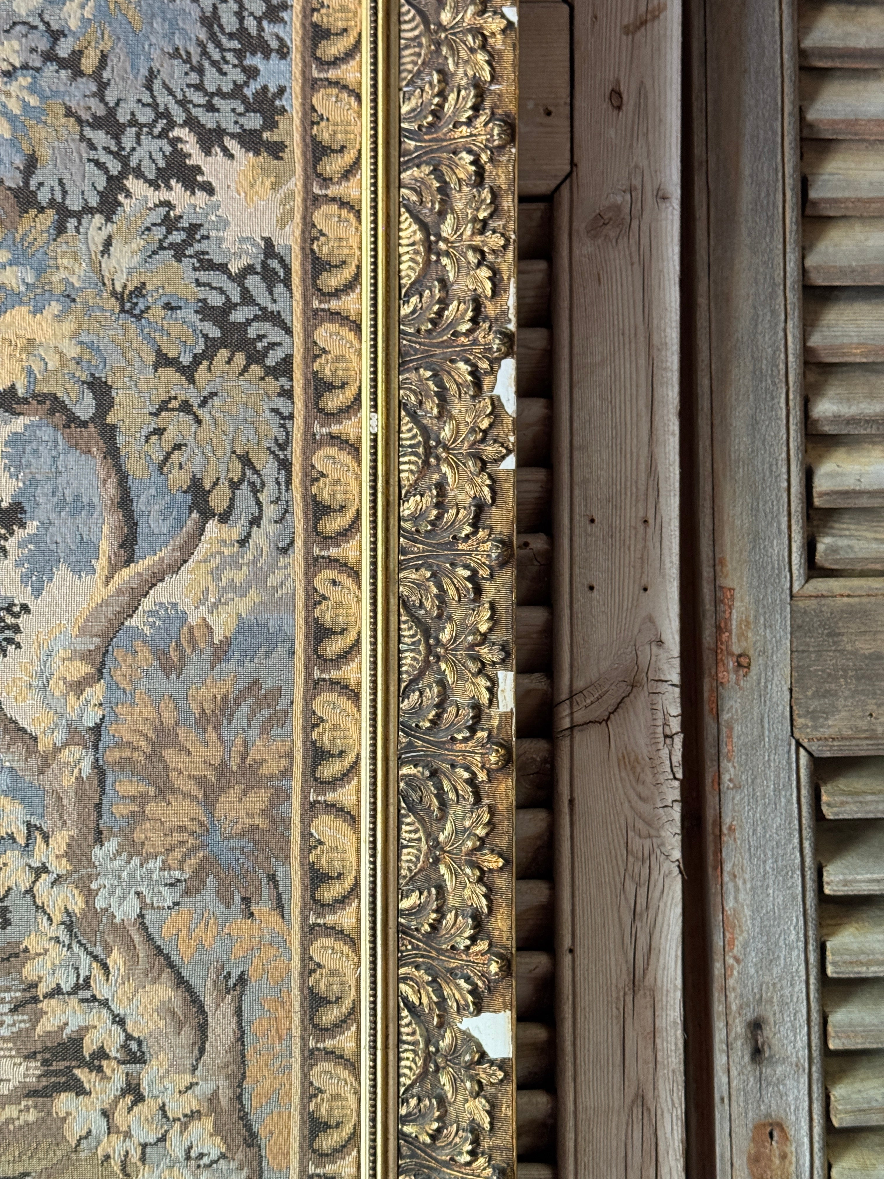 Large Vintage Framed Hunting Scene Tapestry