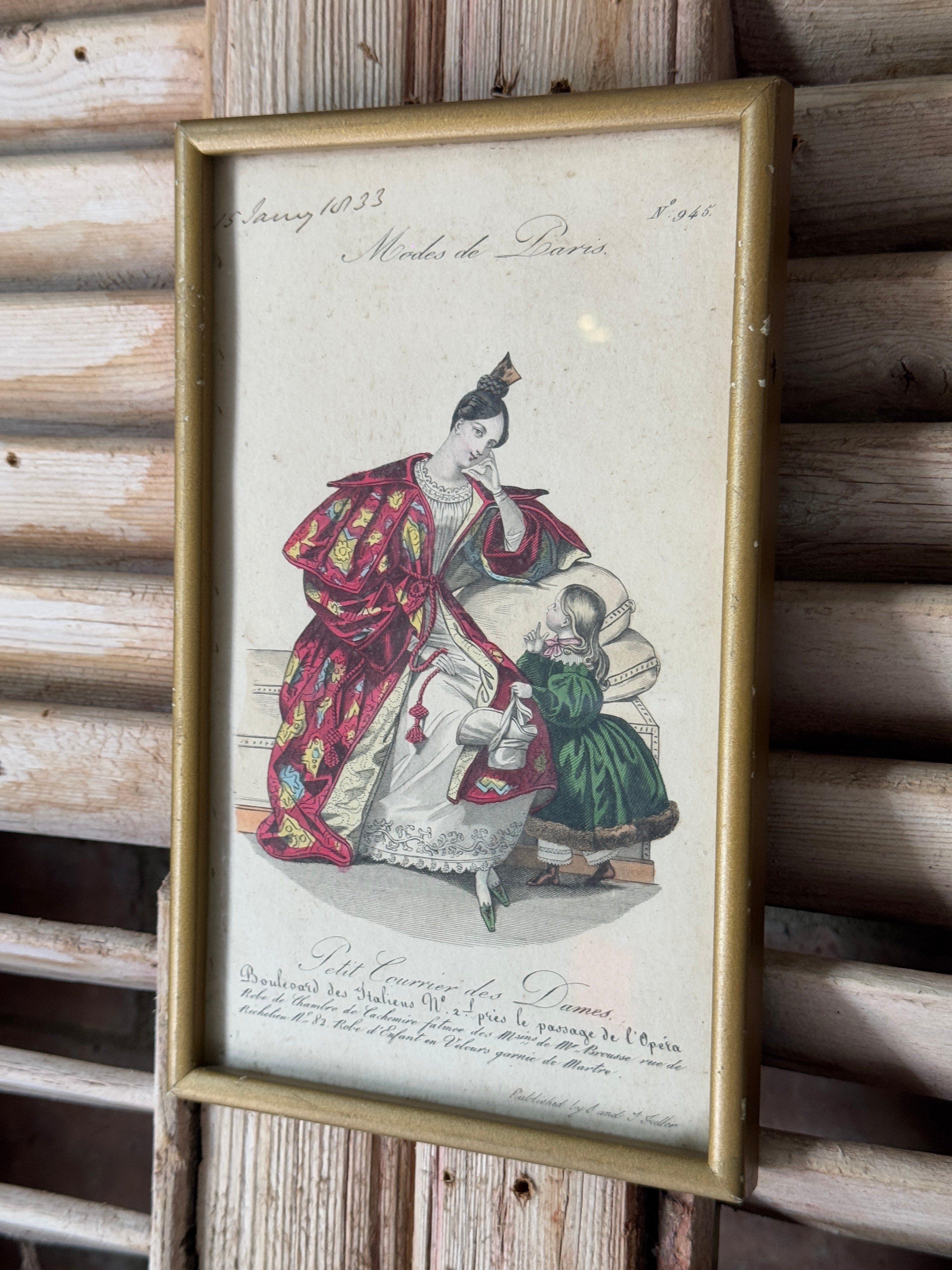 Antique Framed French Fashion Illustration