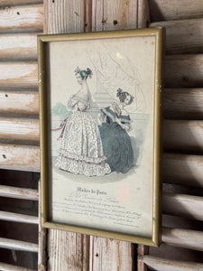 Antique Framed French Fashion Illustration