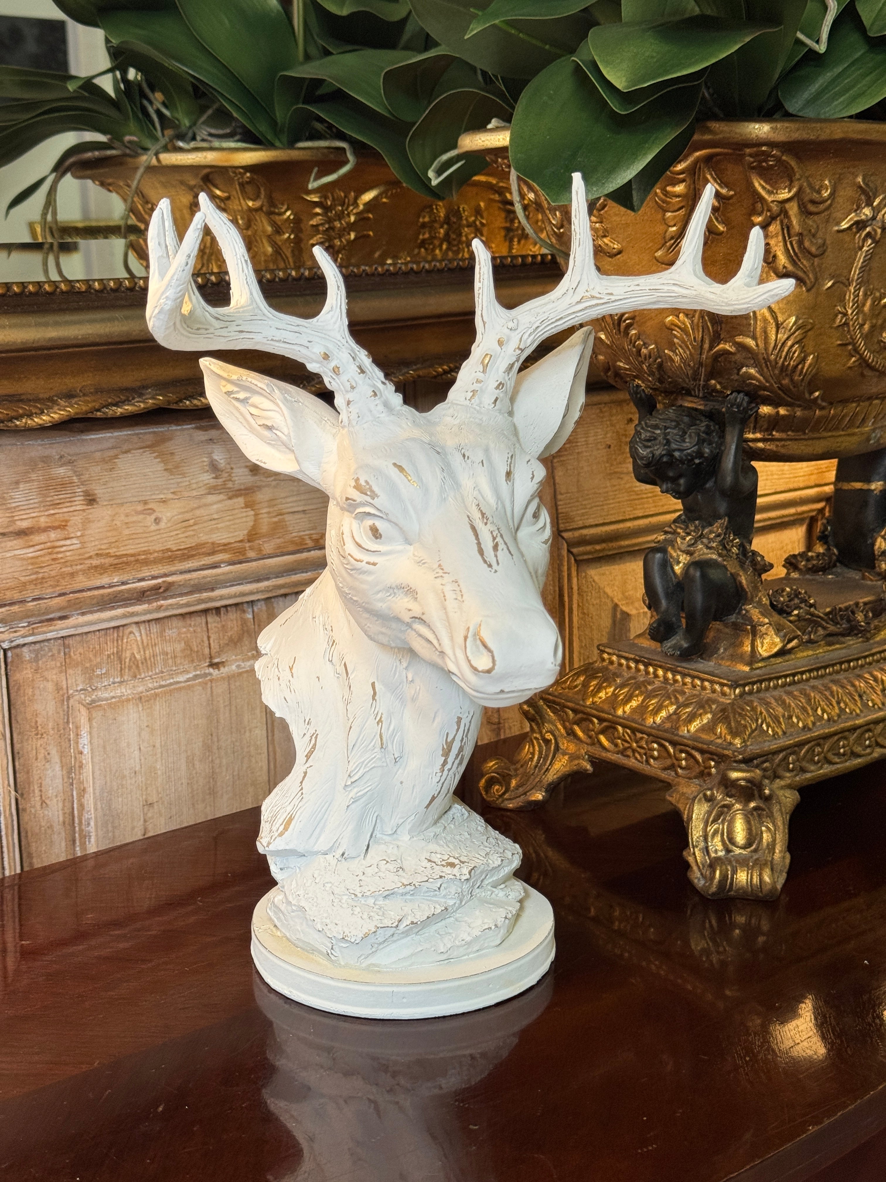 White & Gold Deer Bust