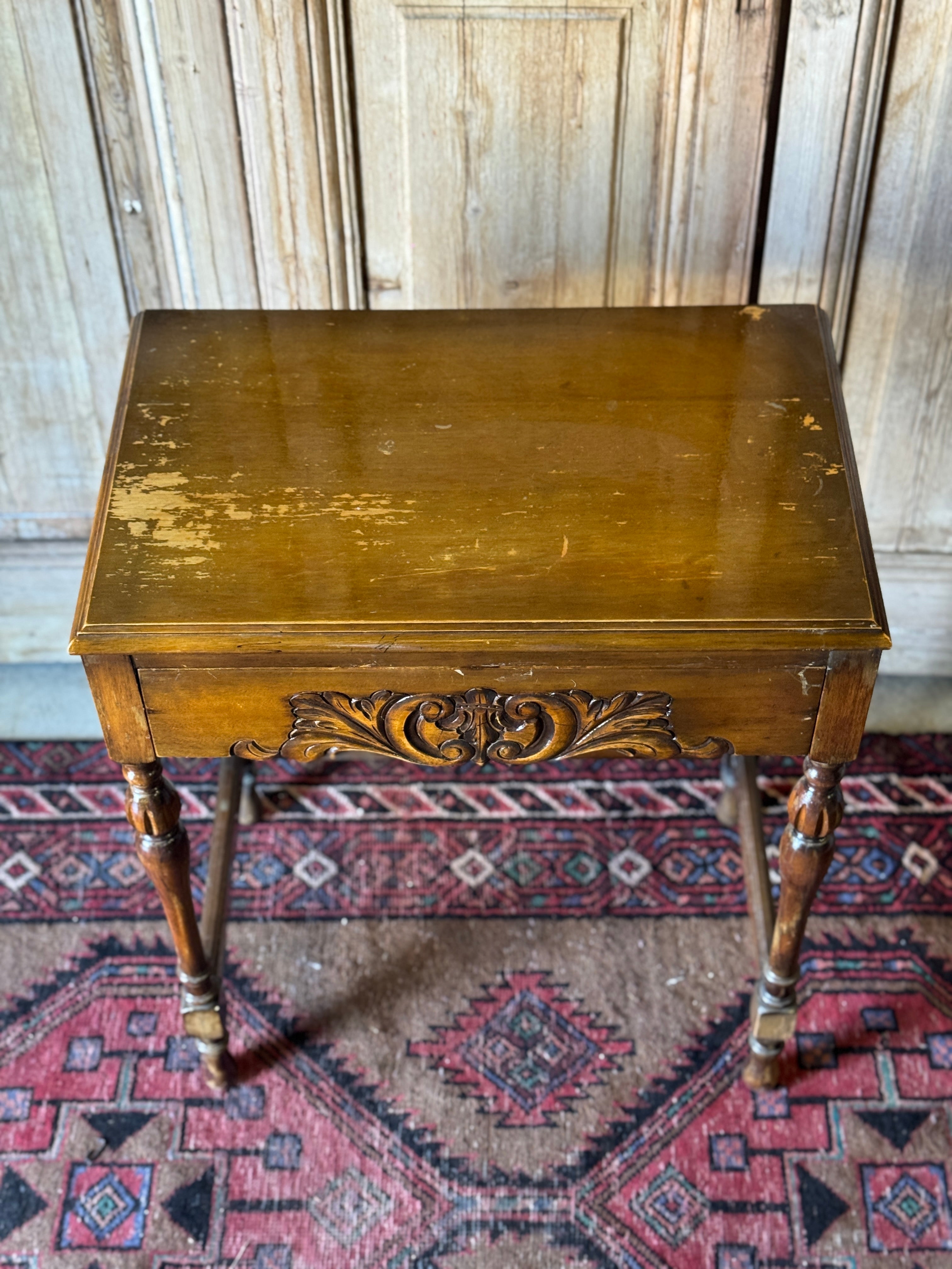 Vintage Small Oak Writing Desk / Console with Concealed Drawer