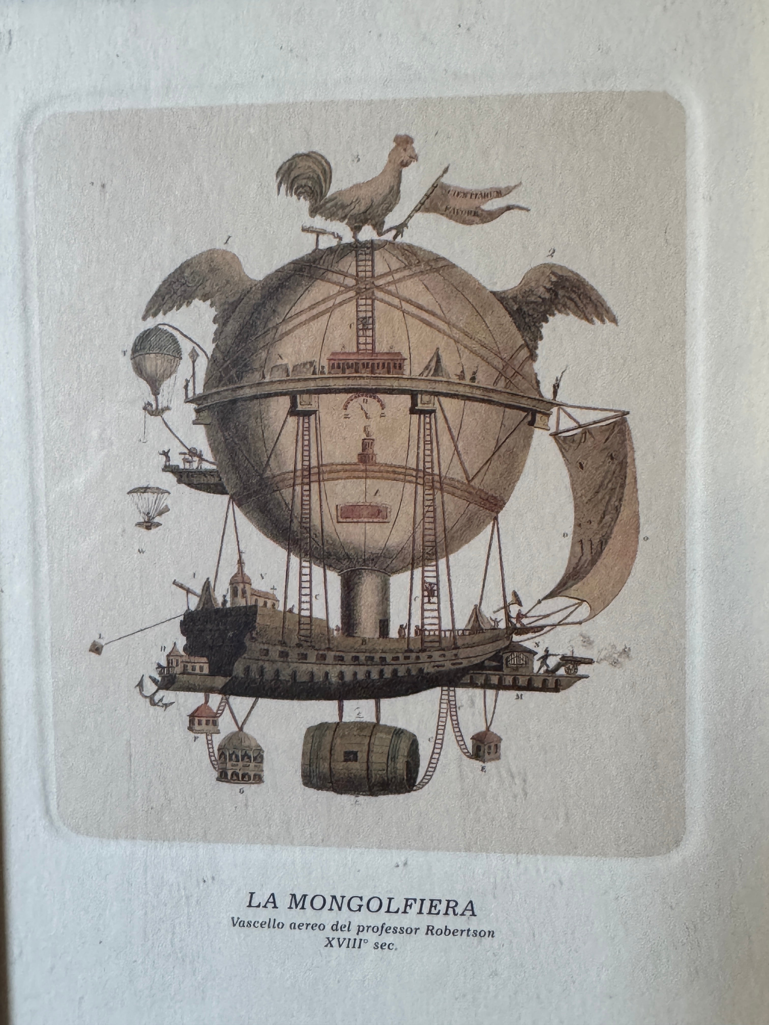 絵画 vascello aereo del plofessor Robertson Pair Of Vintage French Ballooning Prints in Decorative Gilt Frames