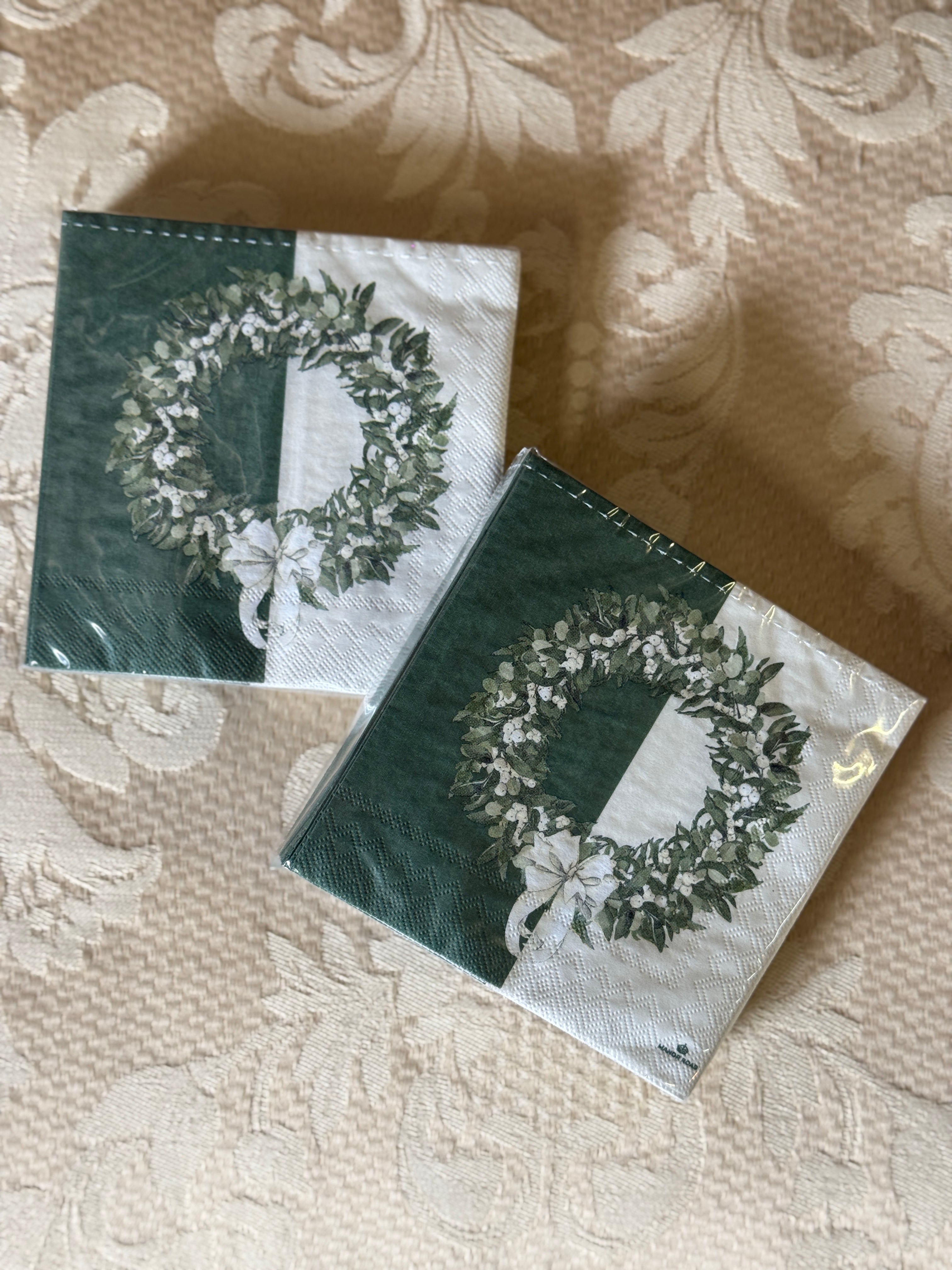 White & Green Wreath Napkins
