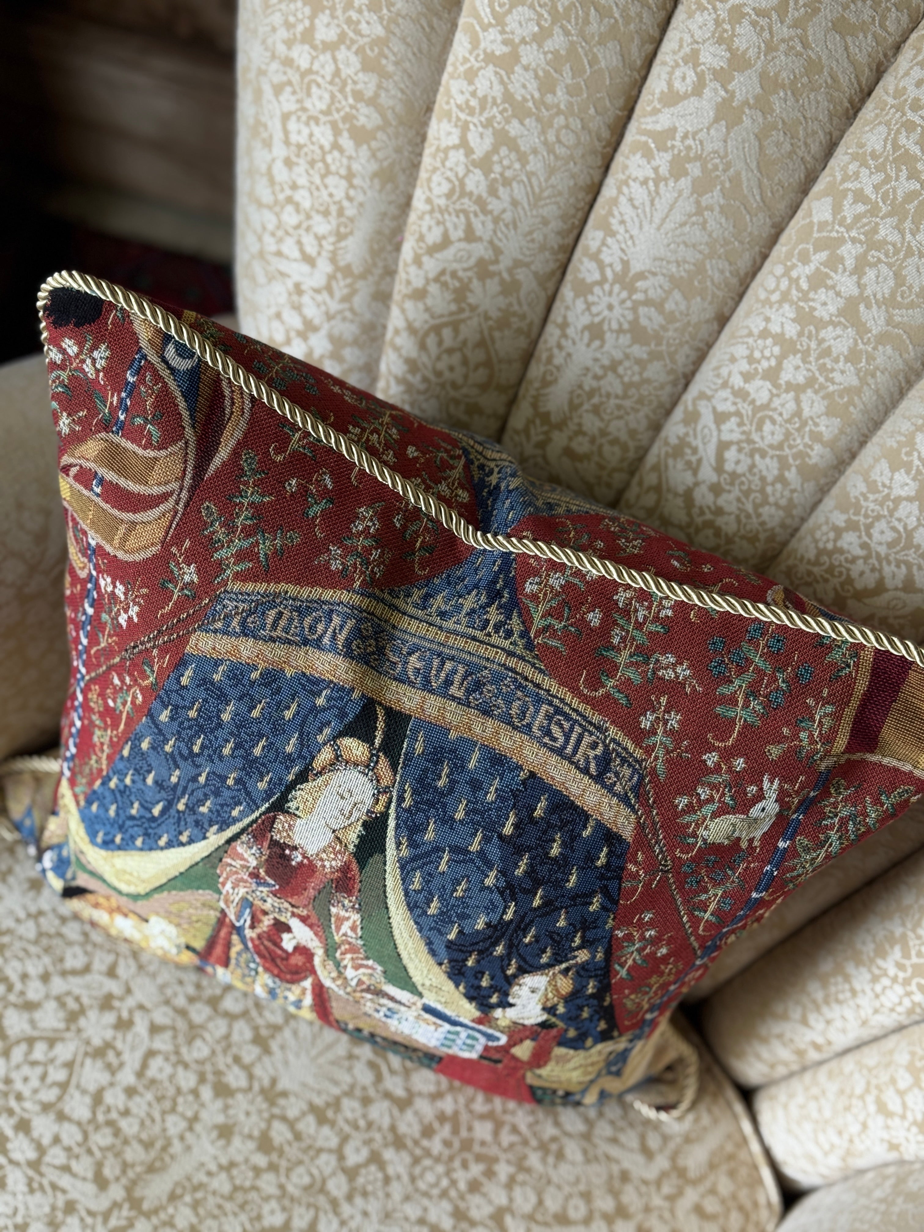 Lady & The Unicorn Tent Square Tapestry Cushion