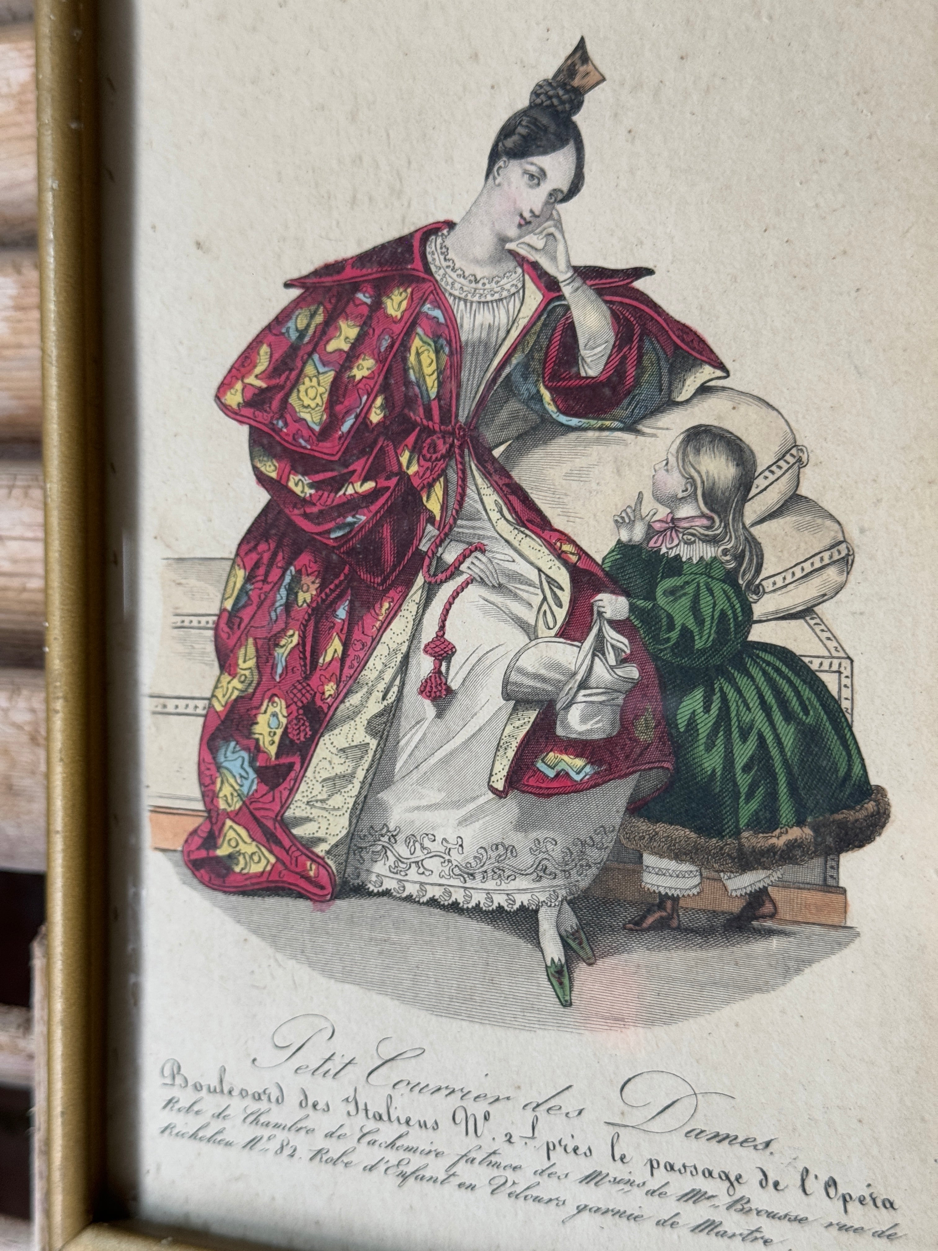 Antique Framed French Fashion Illustration