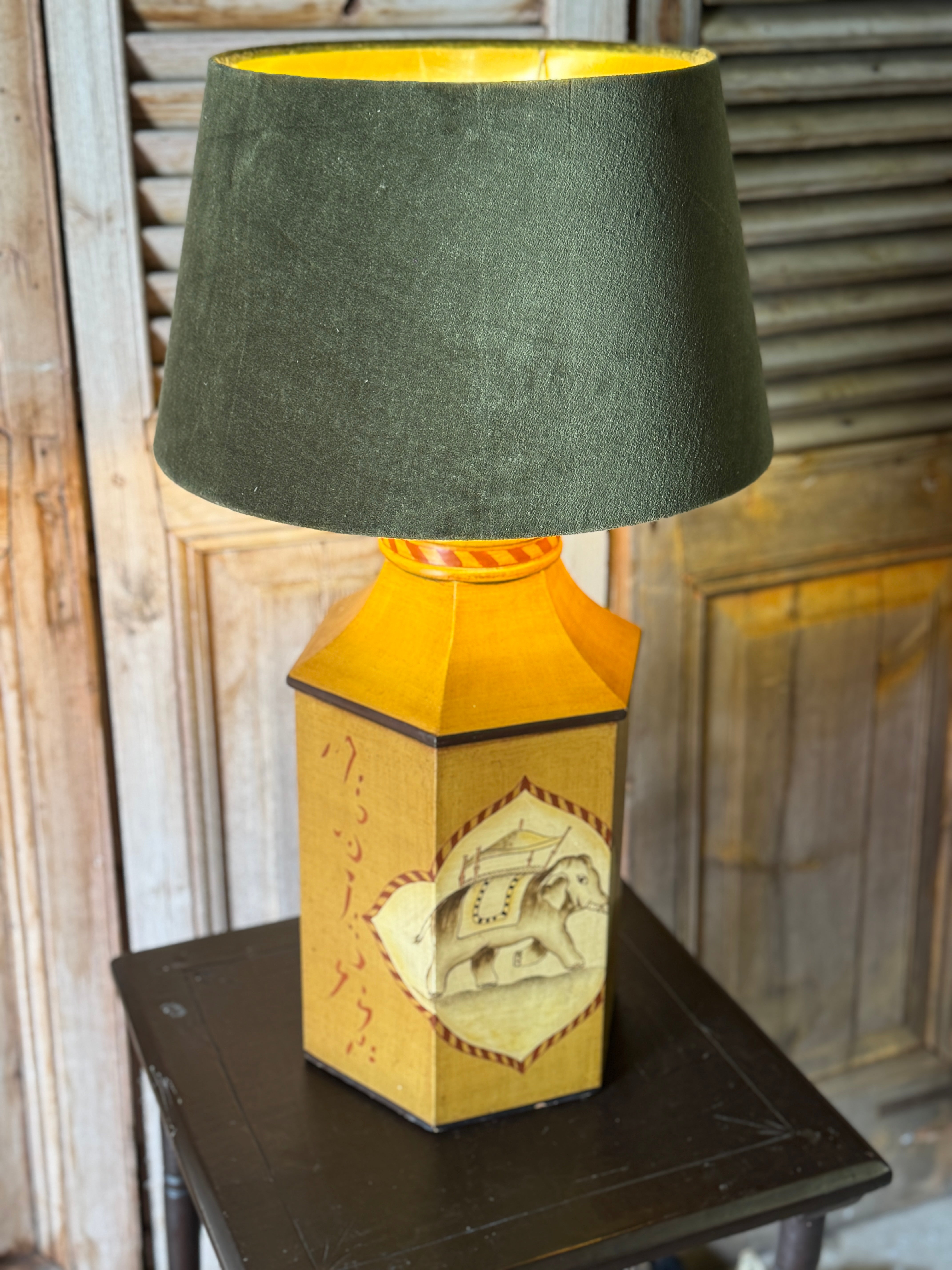 Vintage Lacquer Decorated Tea Canister Lamp