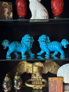 Pair of Mid-20th Century Chinese Turquoise Glazed Temple Dogs