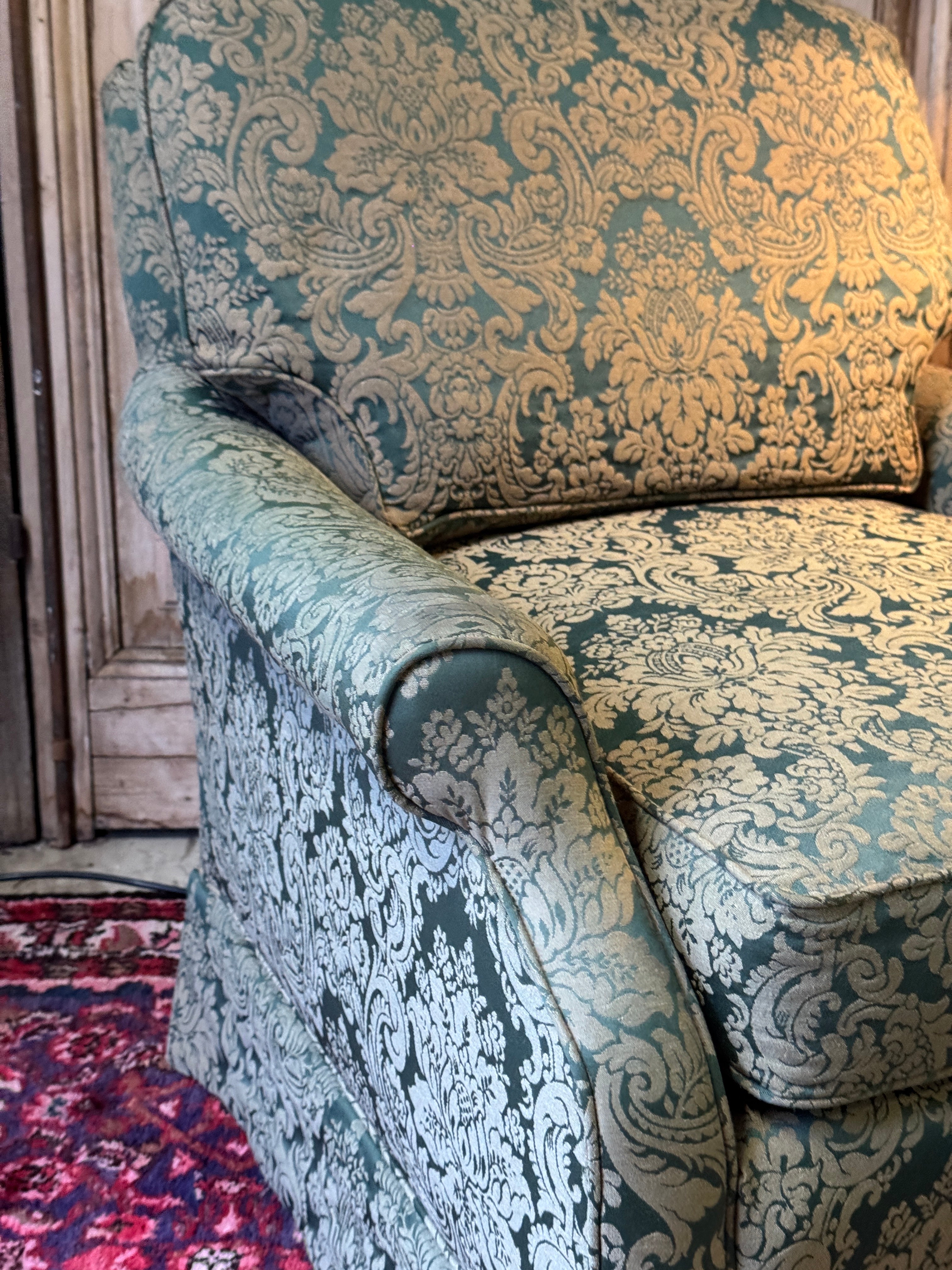 Vintage Green Damask Armchair