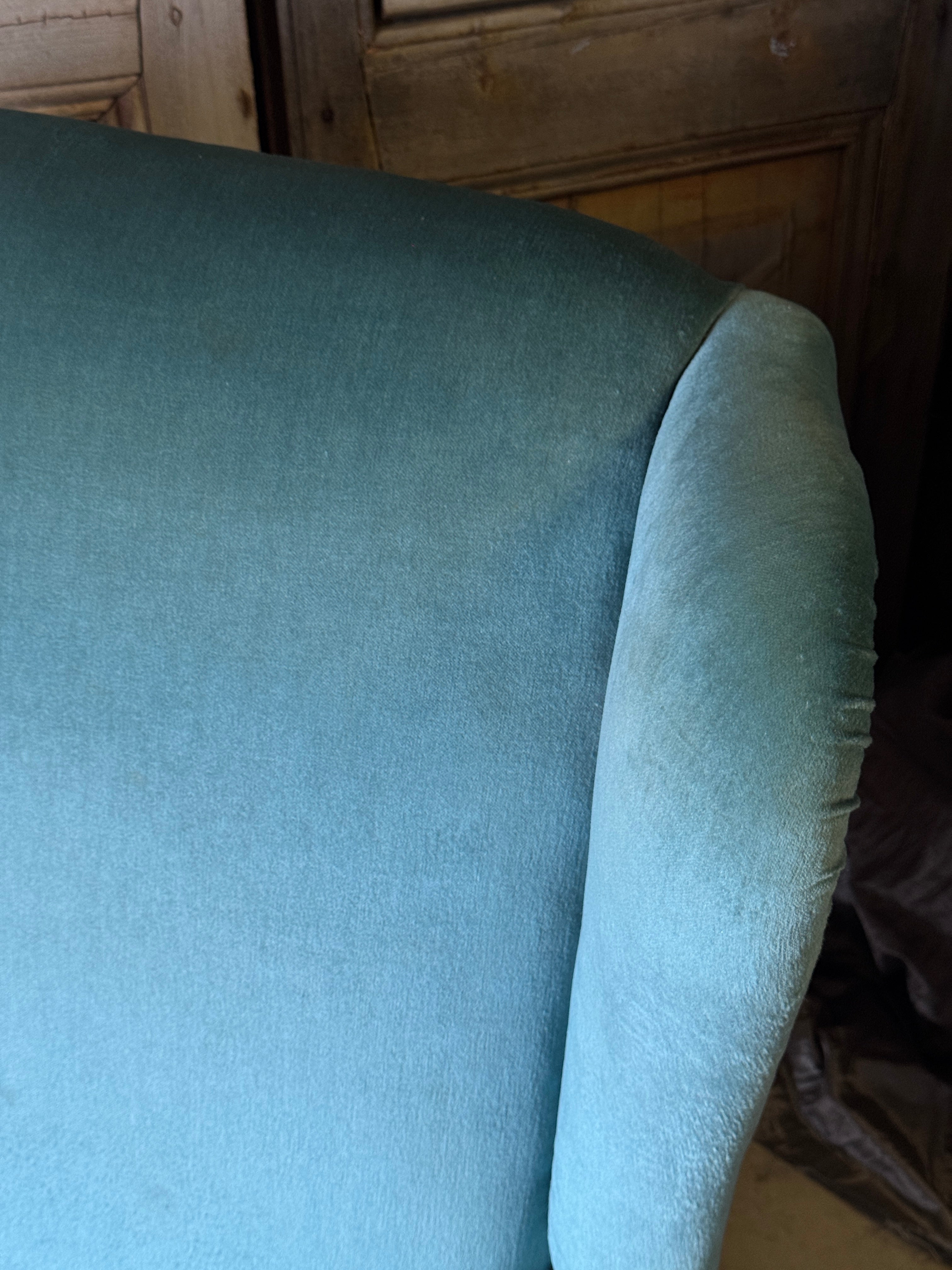 Pair of Vintage Wingback Armchairs – Blue Velvet