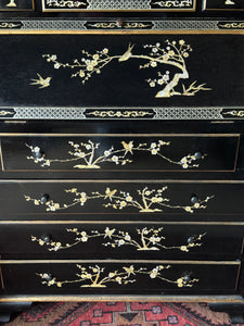 Vintage Chinese Fallout Bureau and Display Cabinet with Mother of Pearl Inlay Detail