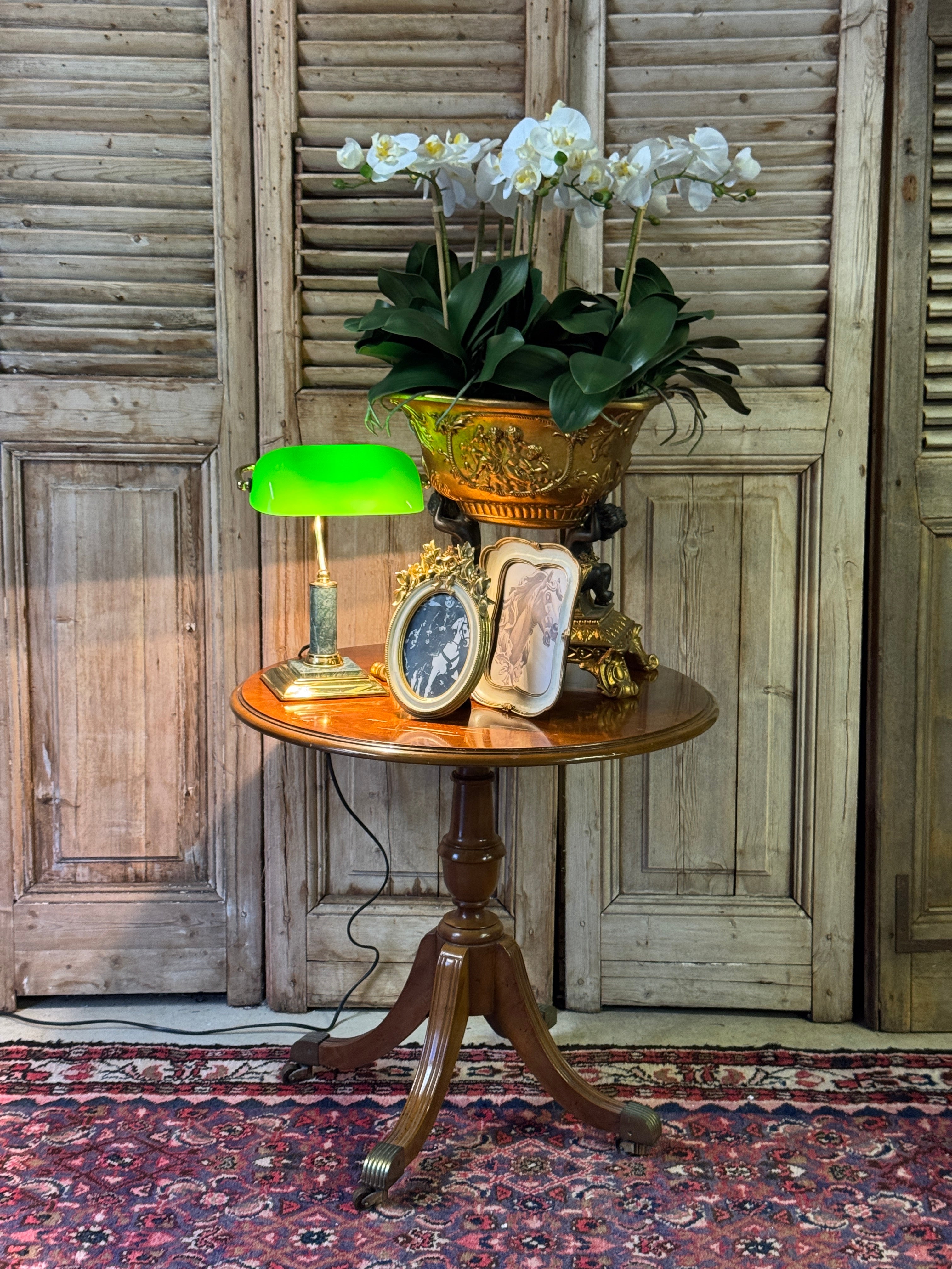 Vintage Timber Side Table on Brass Castors