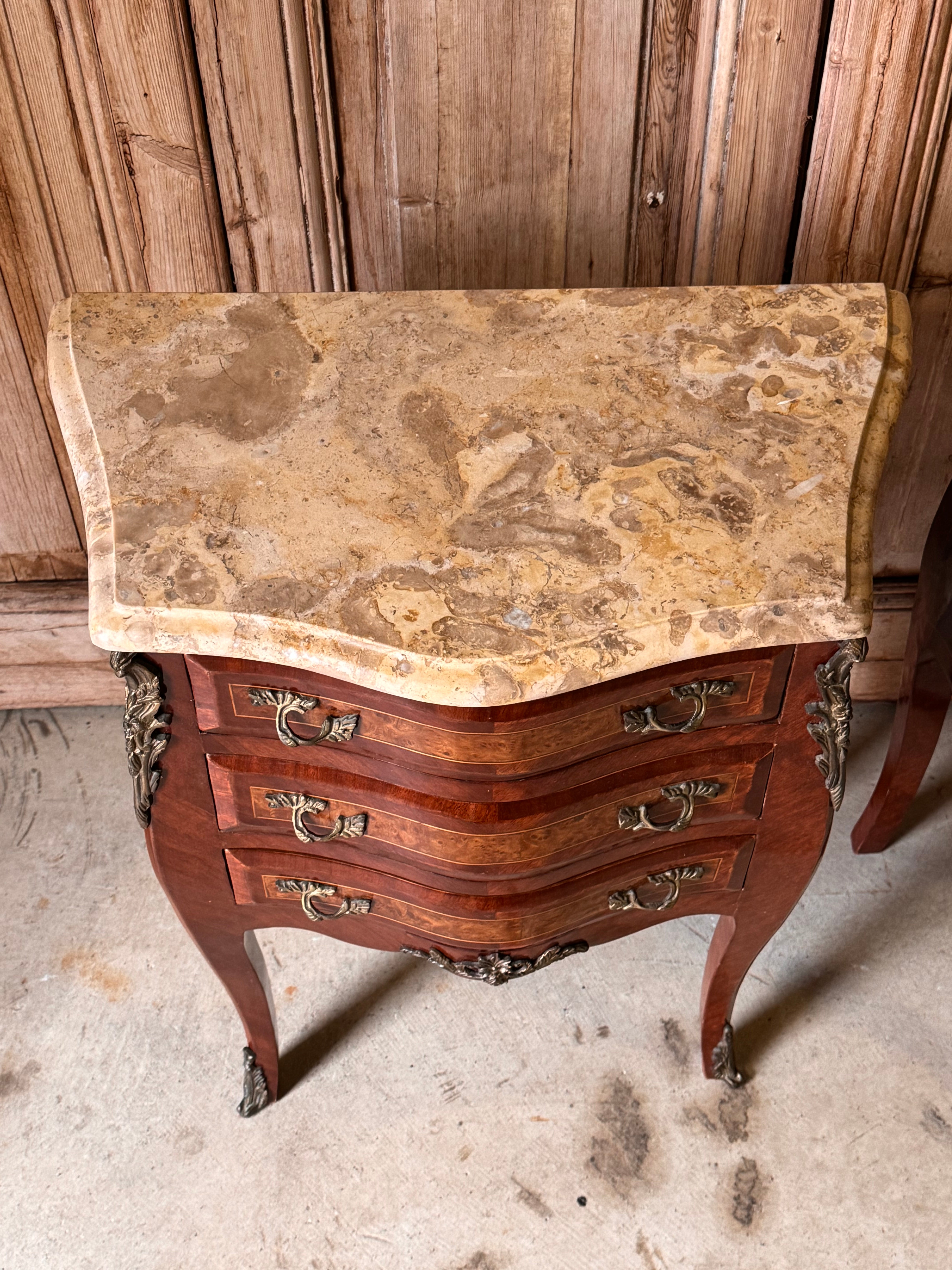 Pair of Vintage French Bedside Tables with Marble Tops