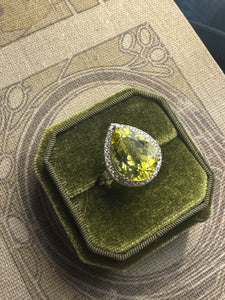 Lemon Quartz / Green Gold Quartz Teardrop Cocktail Ring