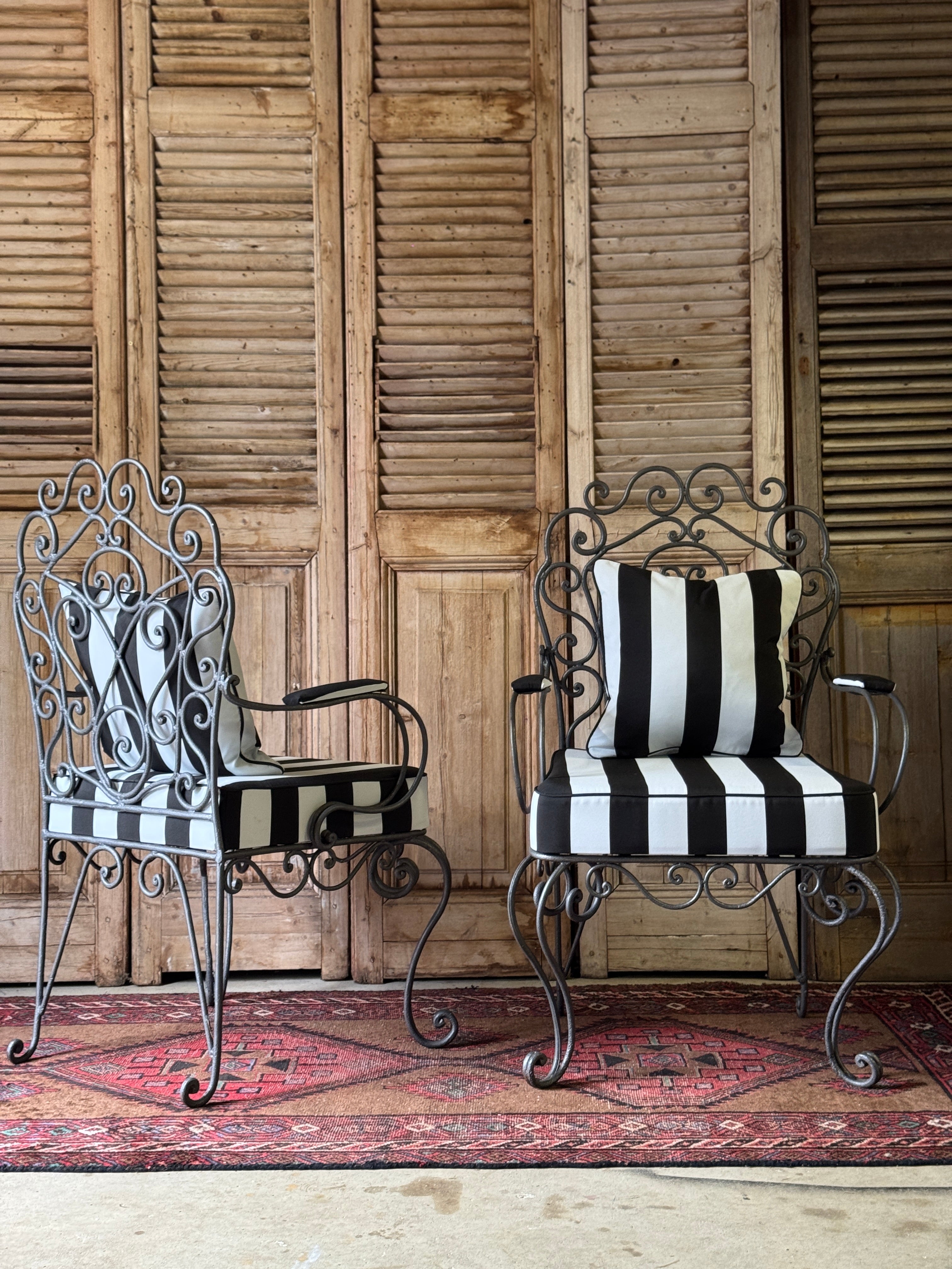 Pair of Newly Upholstered Vintage French Wrought Iron Chairs