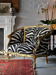 1850s Antique French Parlour Chair with New Zebra Jacquard Upholstery