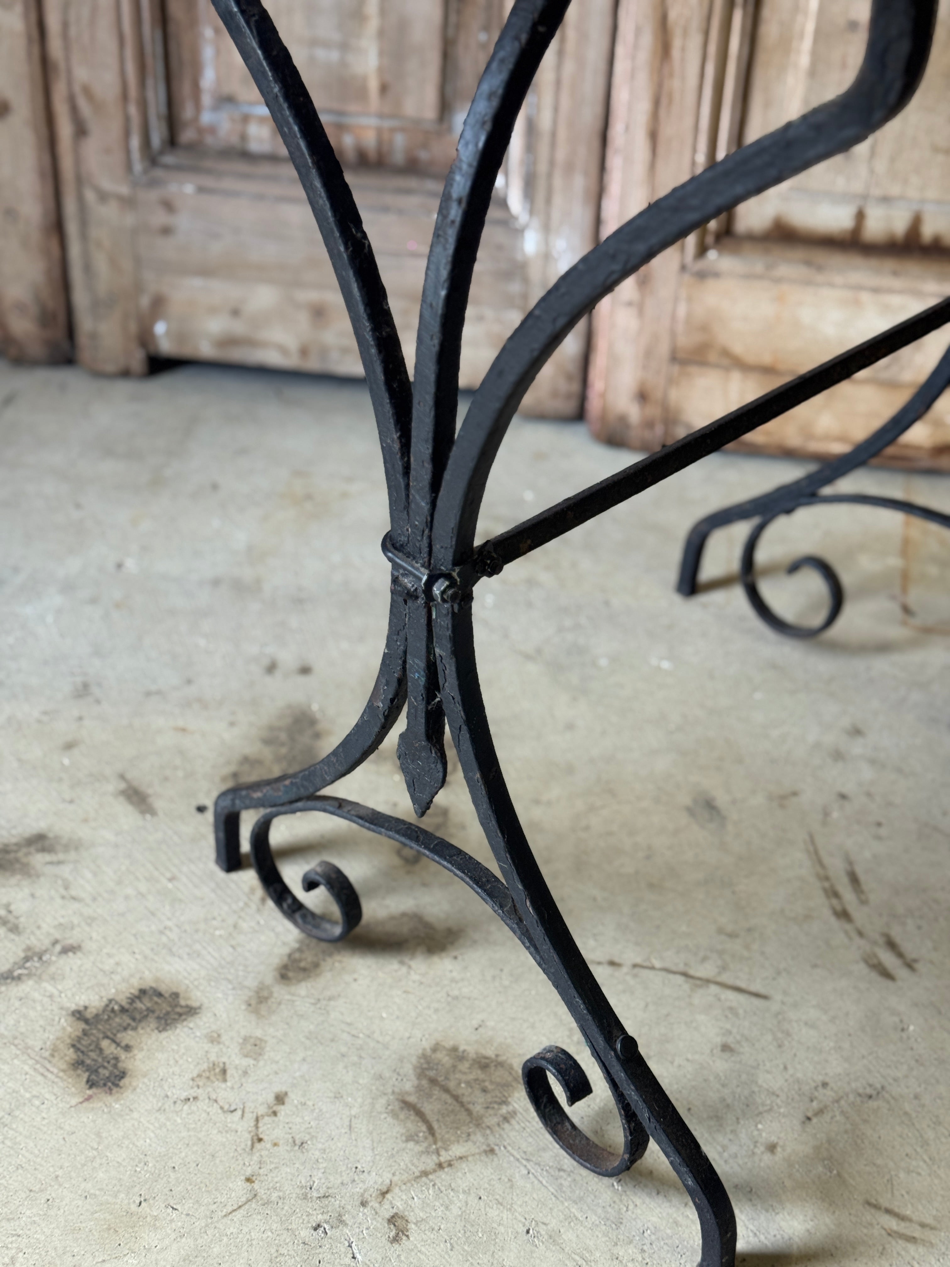 Vintage French Black Bistro Table with White Marble Top