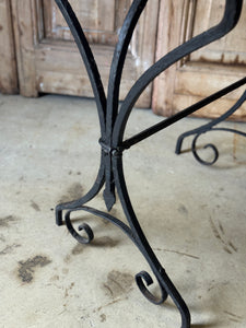 Vintage French Black Bistro Table with White Marble Top