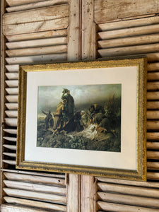 Vintage Hungarian Print in Aged Gold Frame