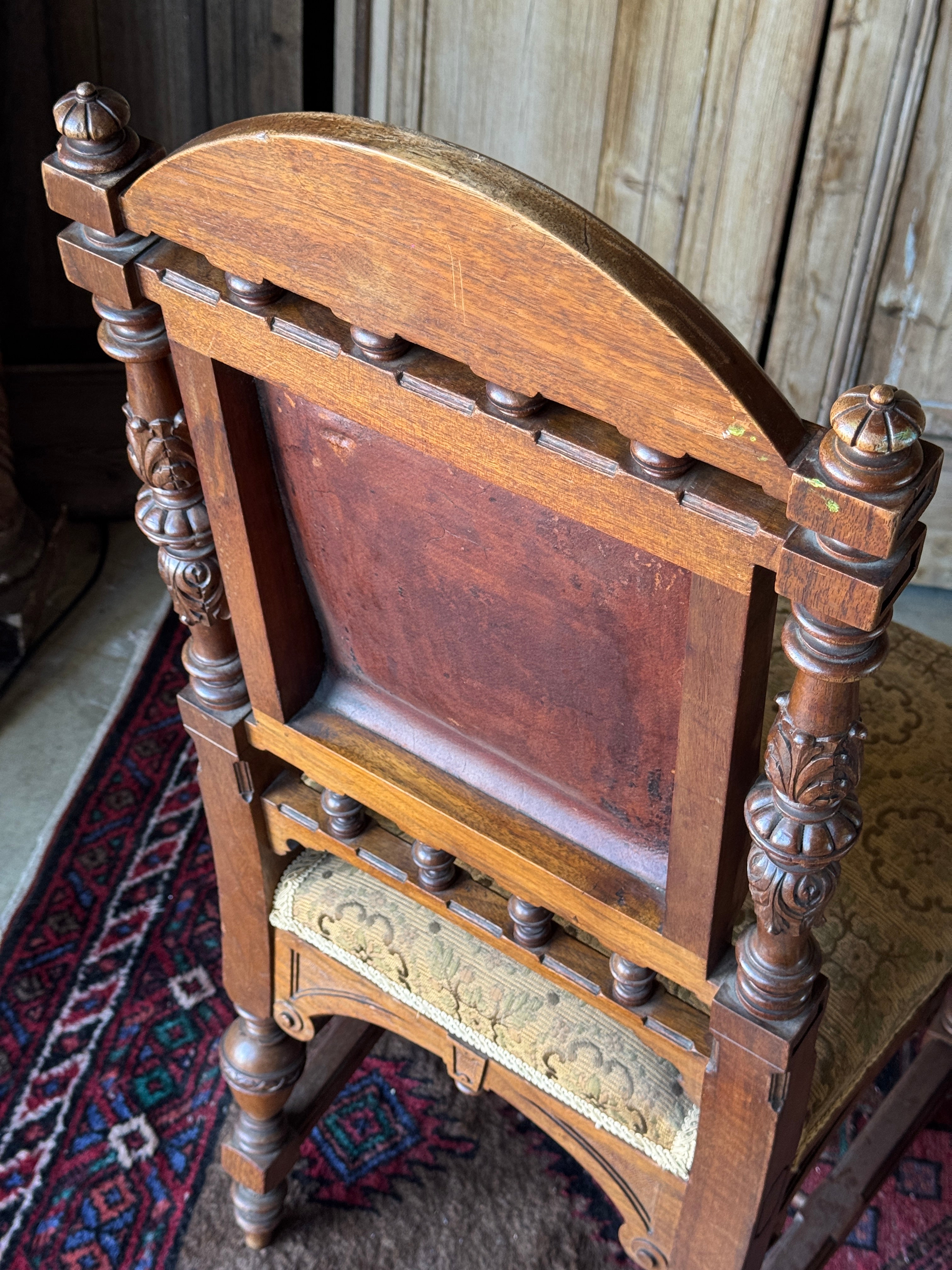 Set of 6 Antique 19th Century Renaissance Revival Dining Chairs with Embossed Leather Back Rests