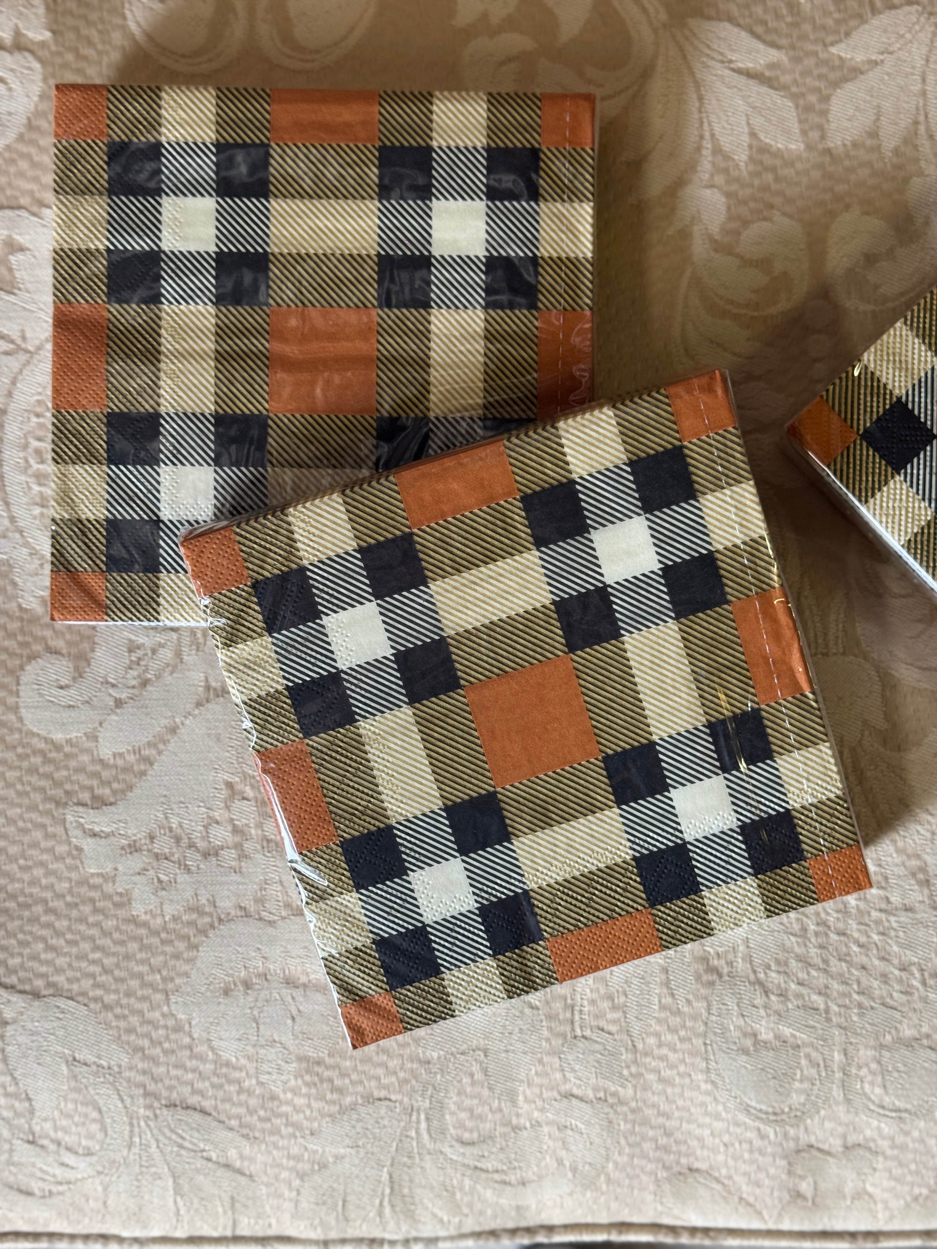 Tan Plaid Luncheon Napkins