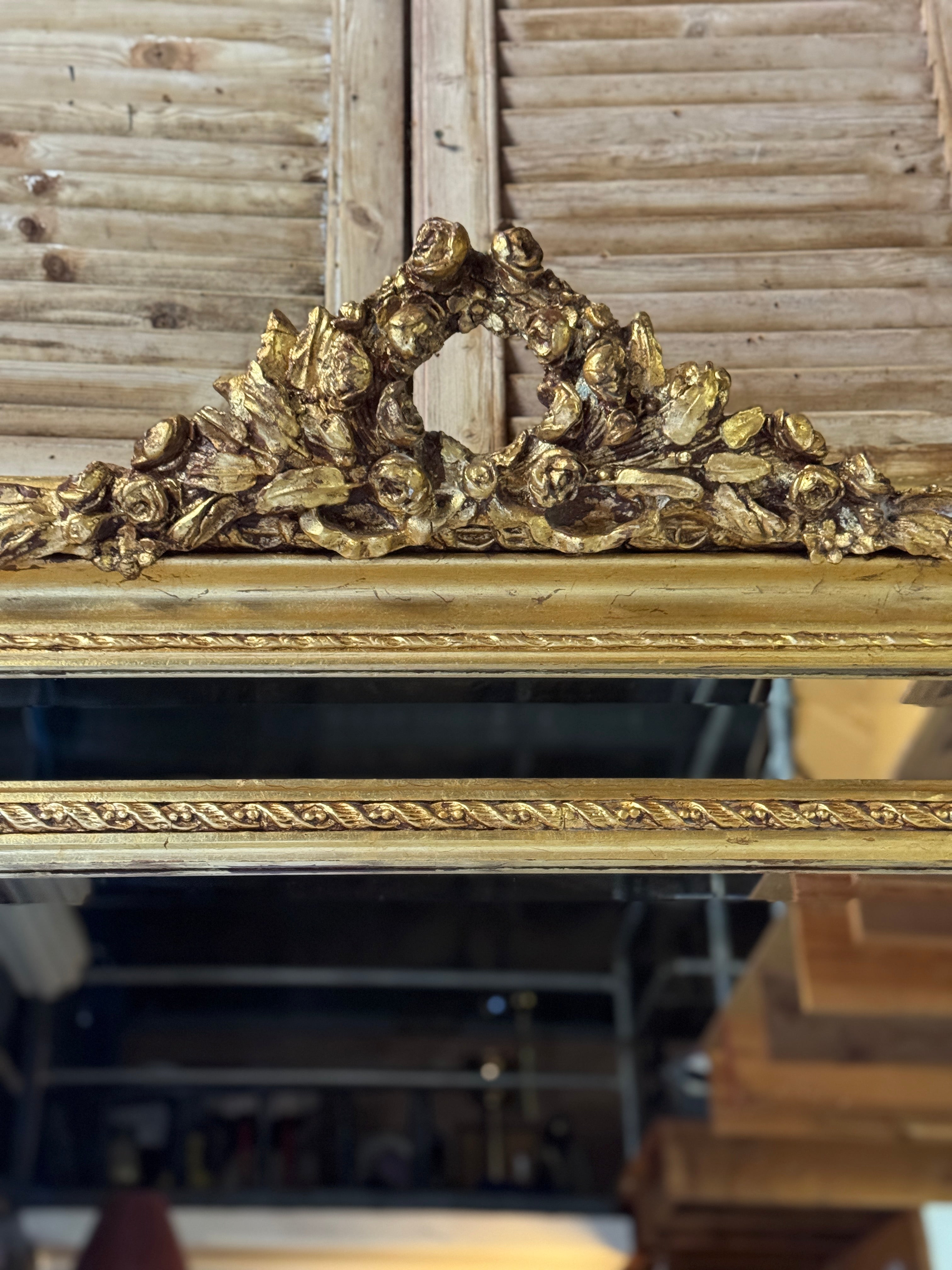Vintage Gilt Rococo Mirror With Floral Crest