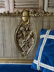 Vintage French Gilt Rattan Settee with Original Upholstery