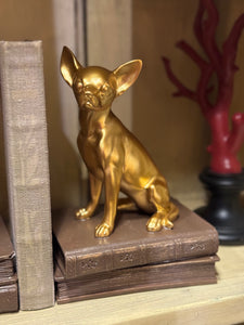 Chihuahua Bookends – Antique Gold Finish