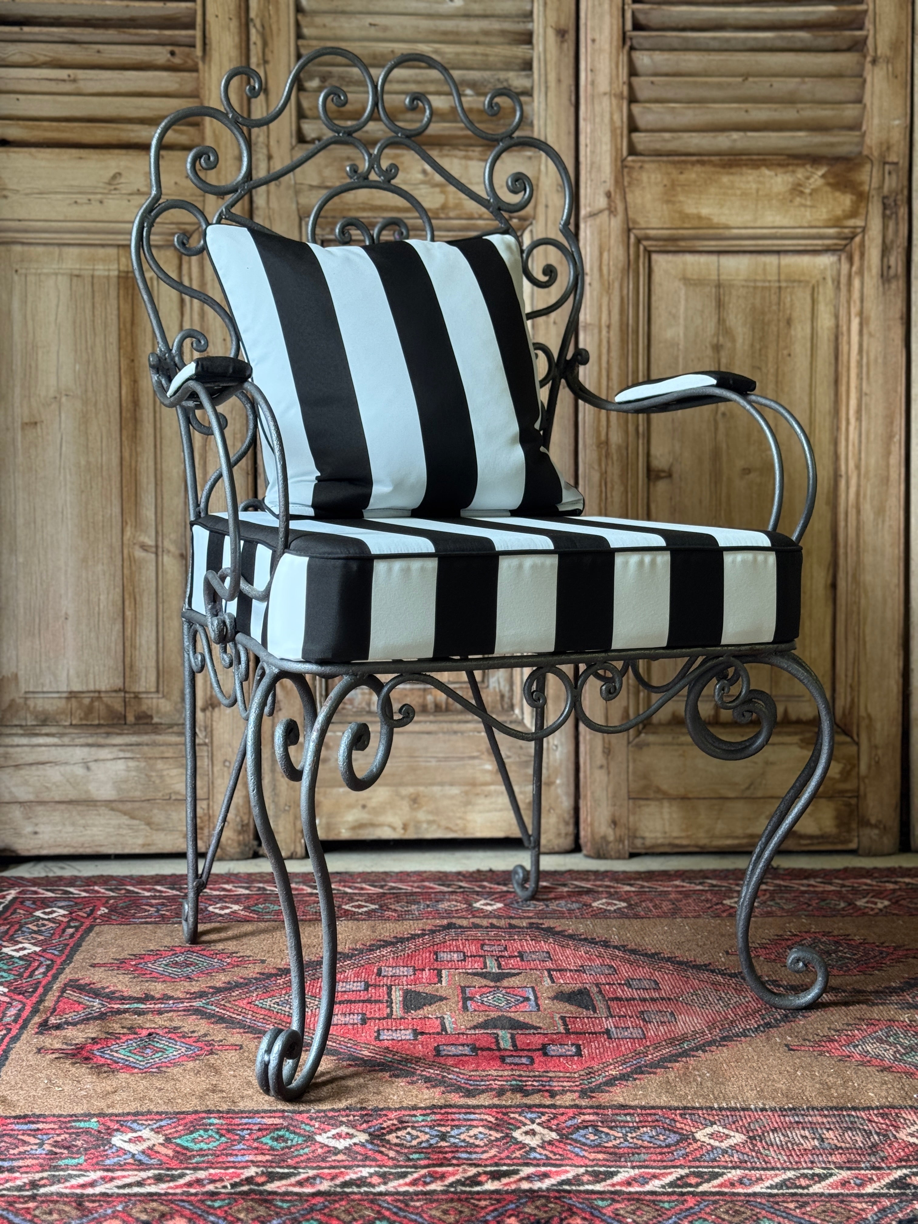 Pair of Newly Upholstered Vintage French Wrought Iron Chairs
