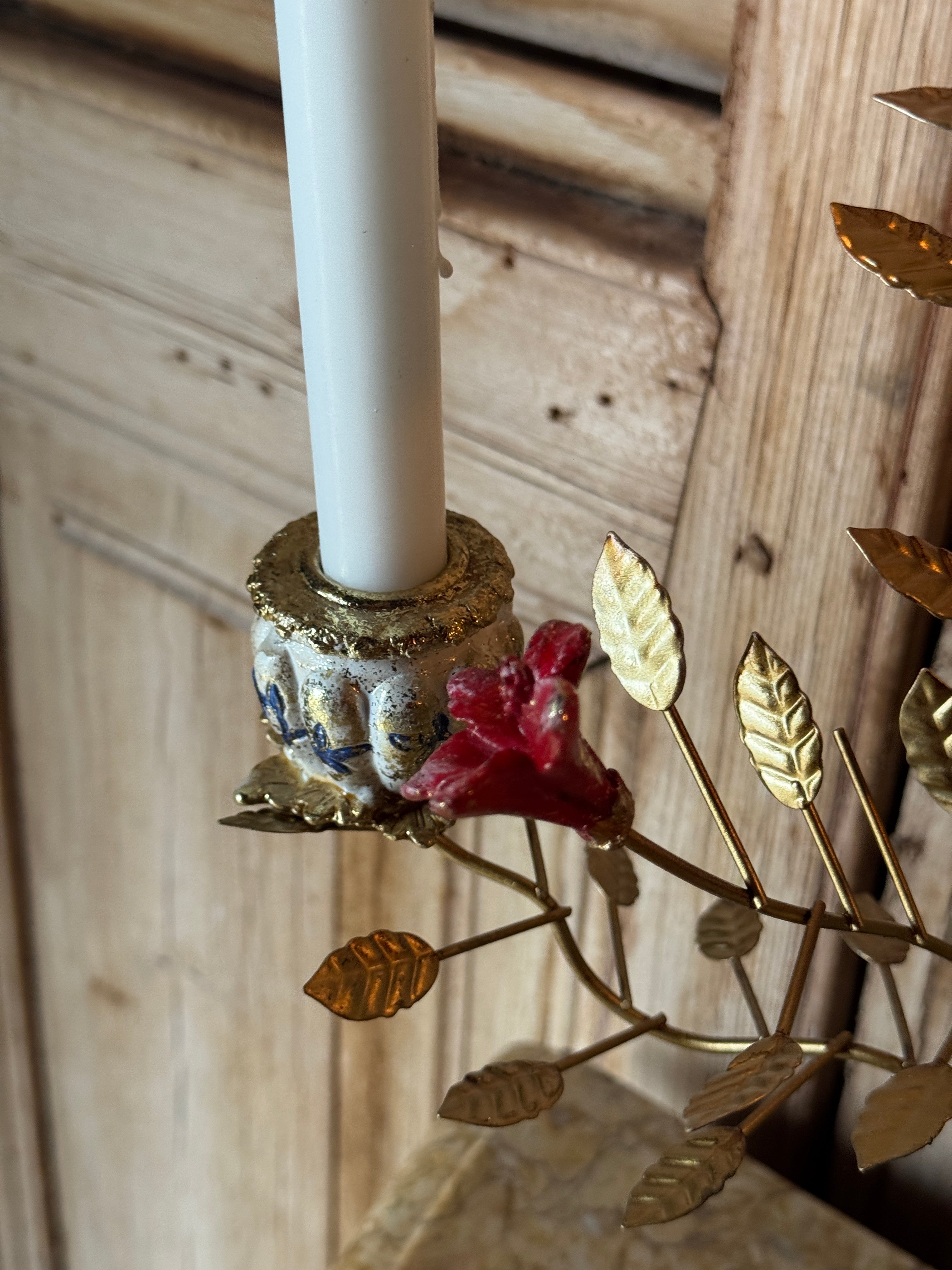 Three Arm Floral Candelabra – Blue & Gold