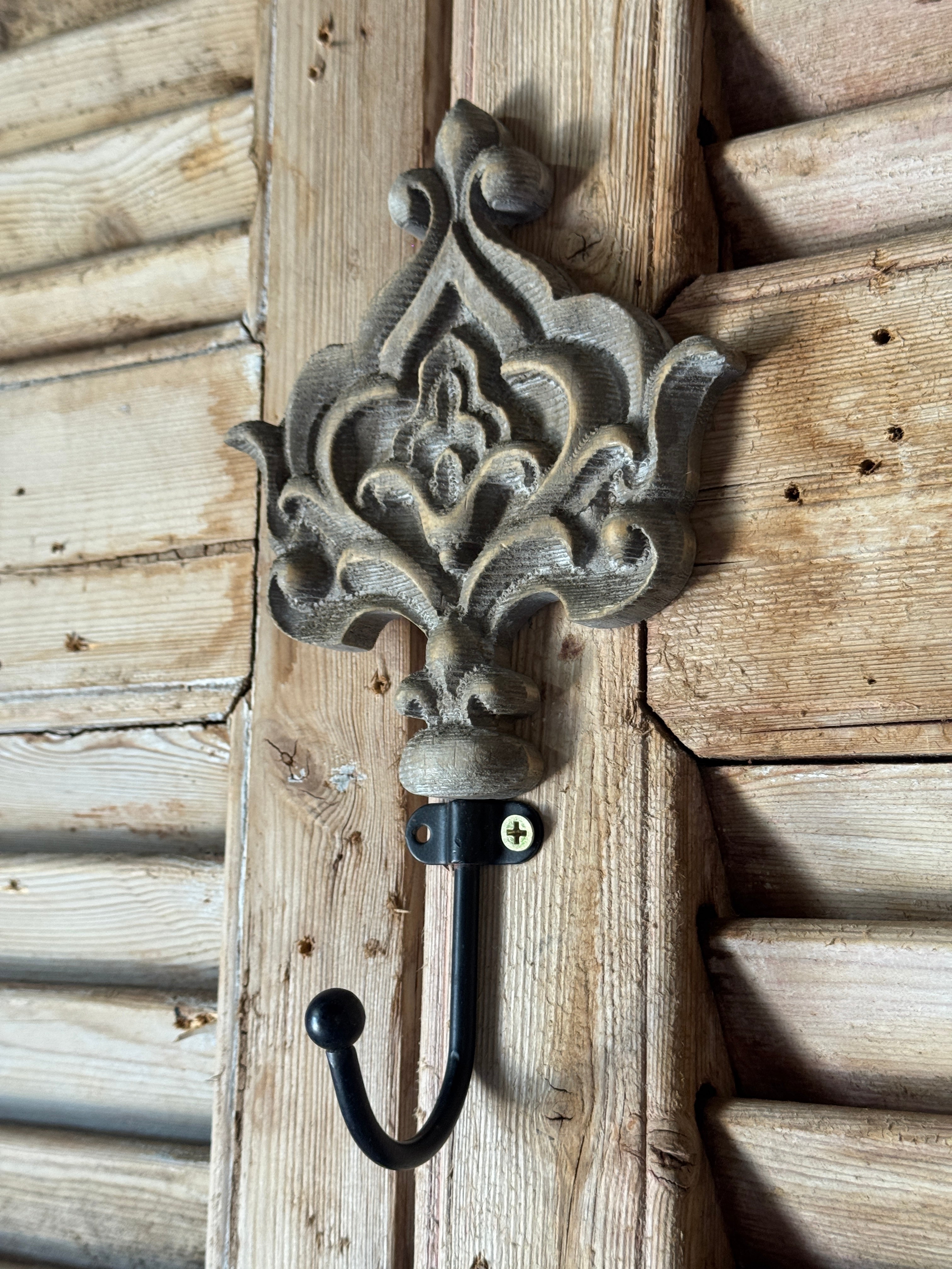 'Fleur de Royale' Carved Timber Wall Hook