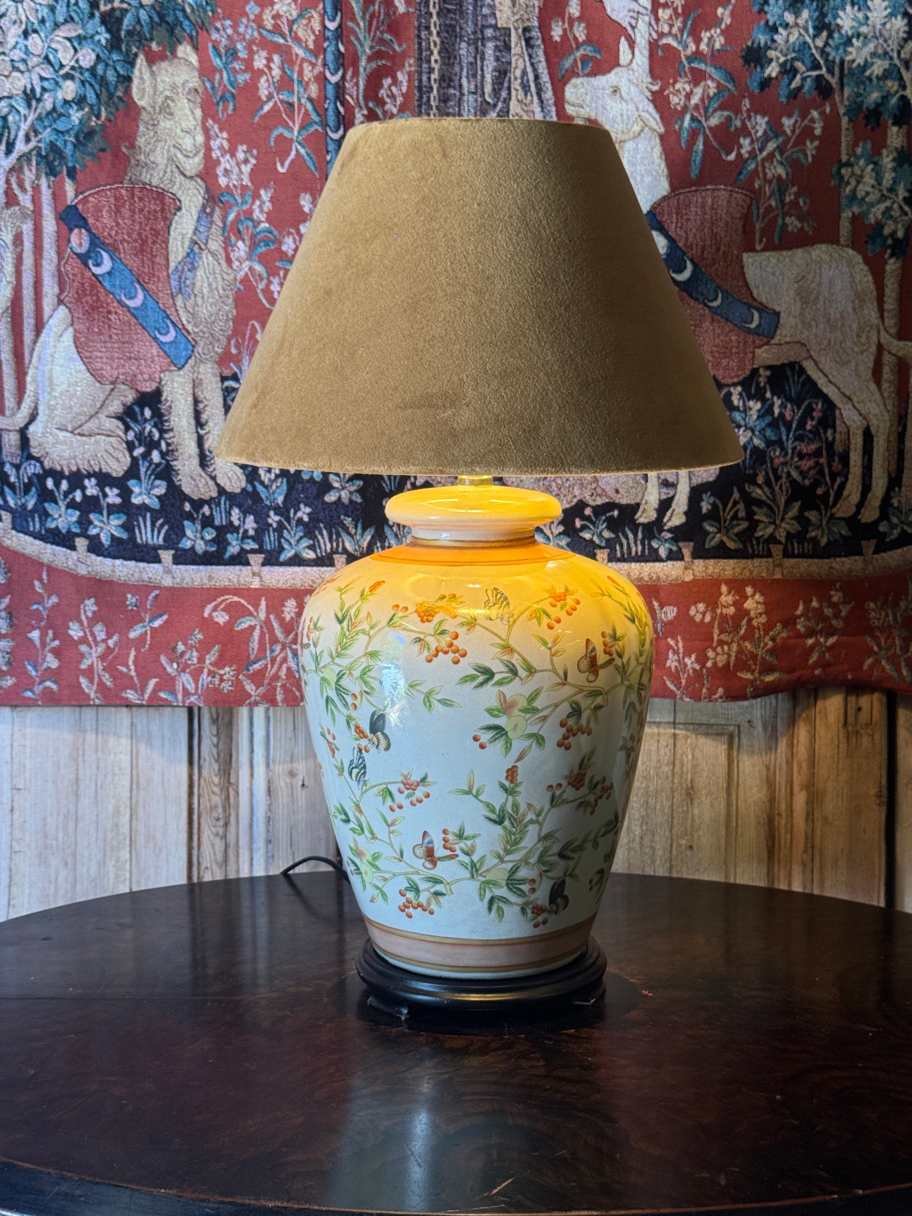Vintage Porcelain Lamp With New Velvet Shade