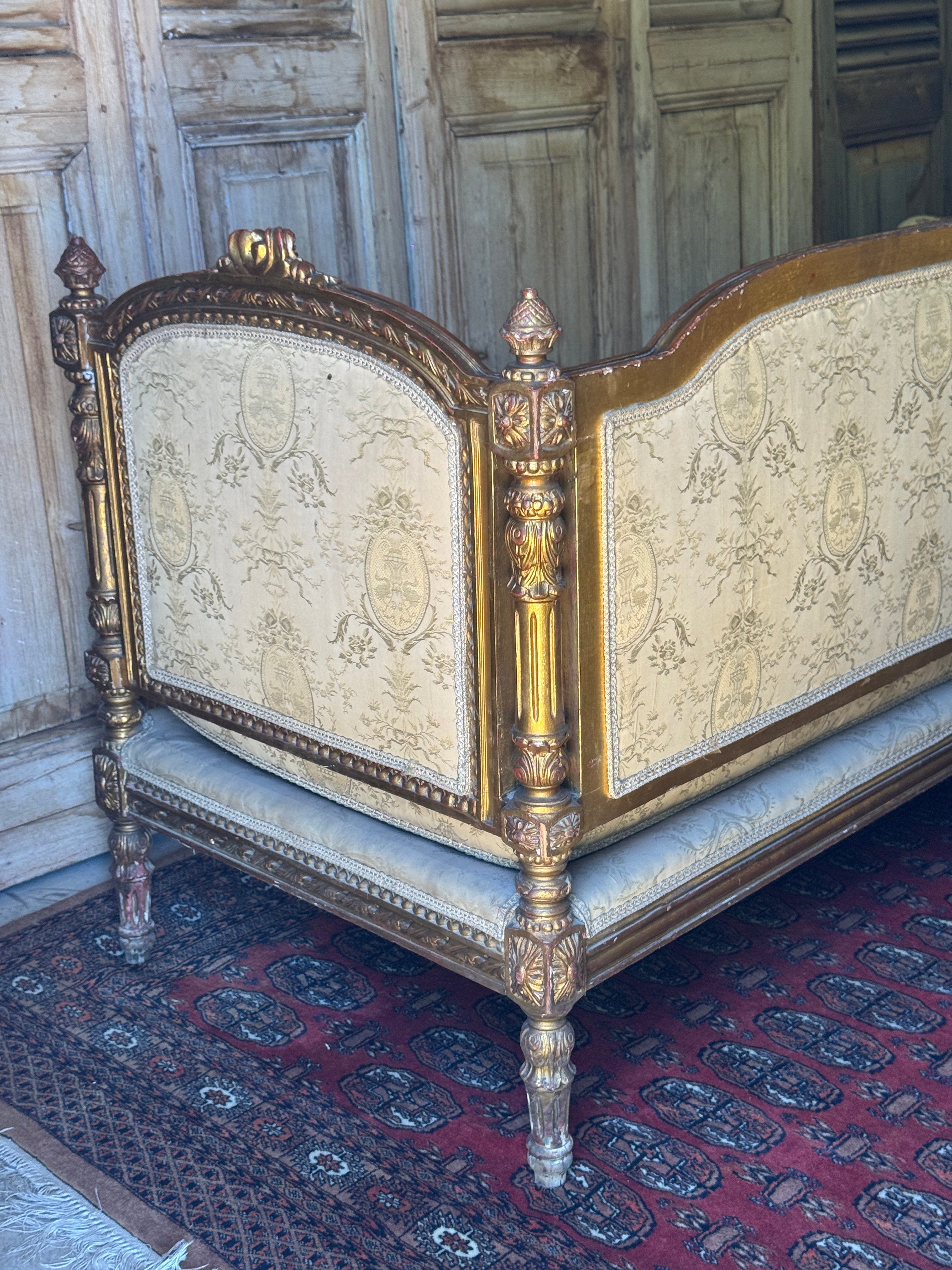 Antique French Louis XVI Style Giltwood Salon Sofa