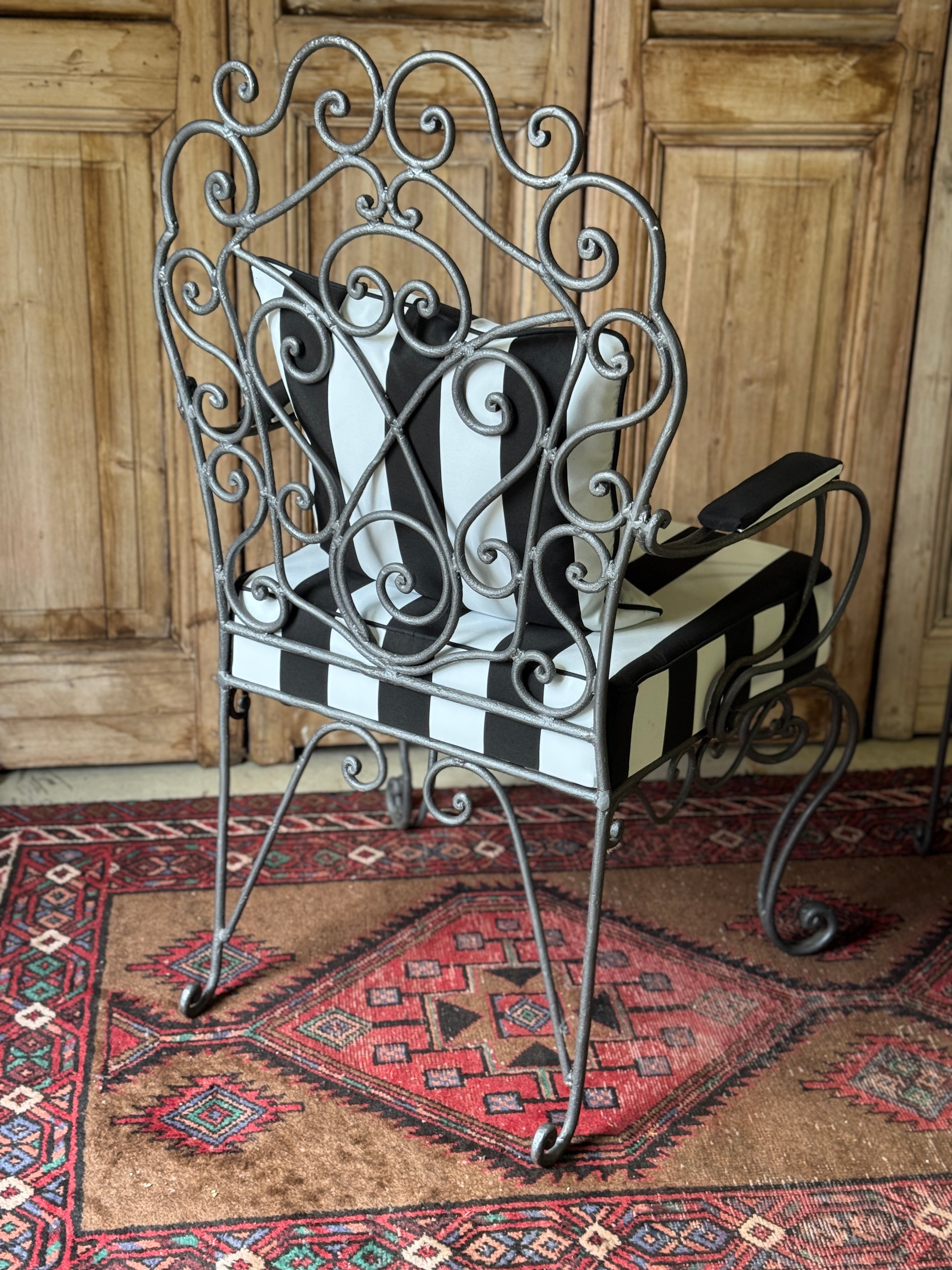 Pair of Newly Upholstered Vintage French Wrought Iron Chairs