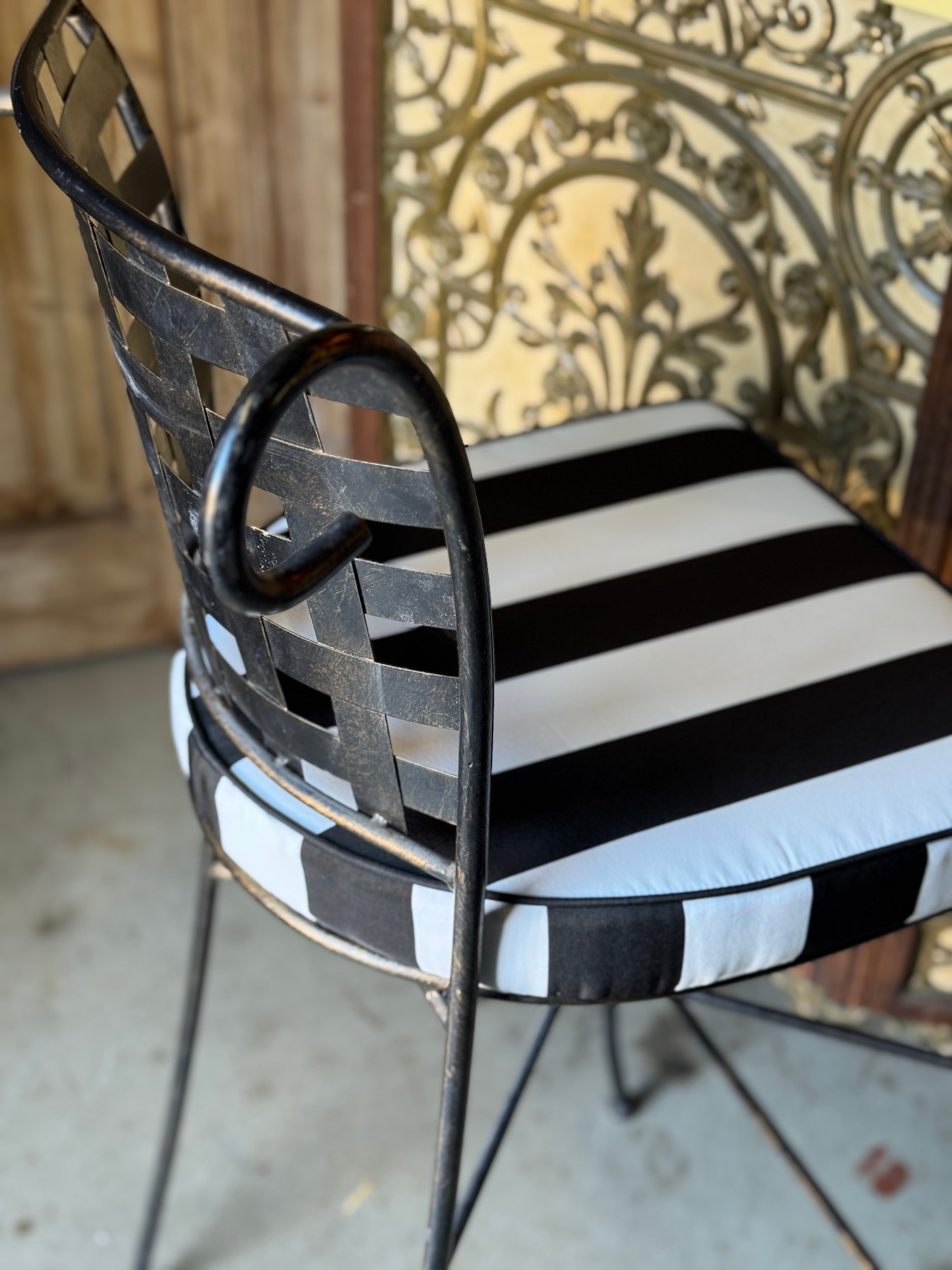 Pair of Vintage French Metal Bar / Outdoor Stools with New Upholstery