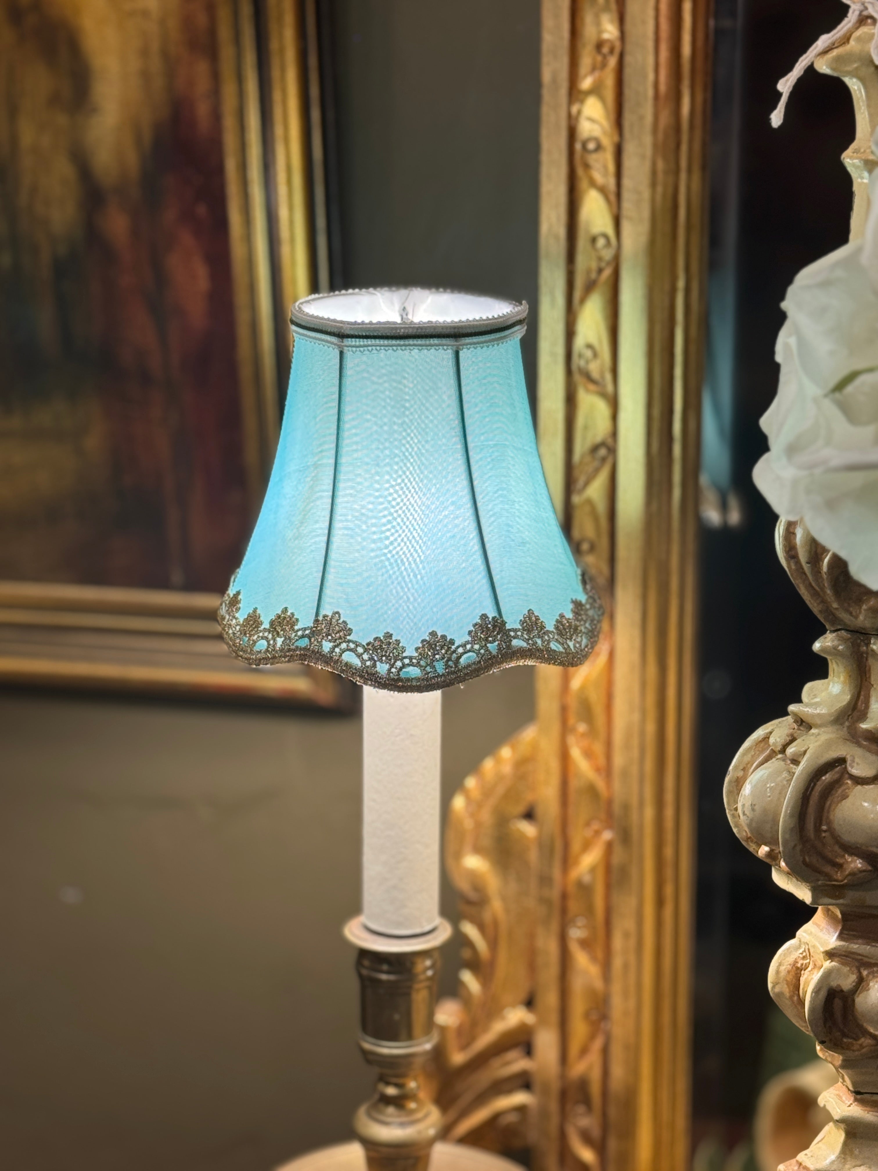 Blue Clip On Lampshade With Lace Trim