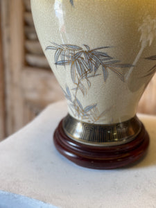 Vintage Chinoiserie Lamp with Fringed Green Velvet Shade