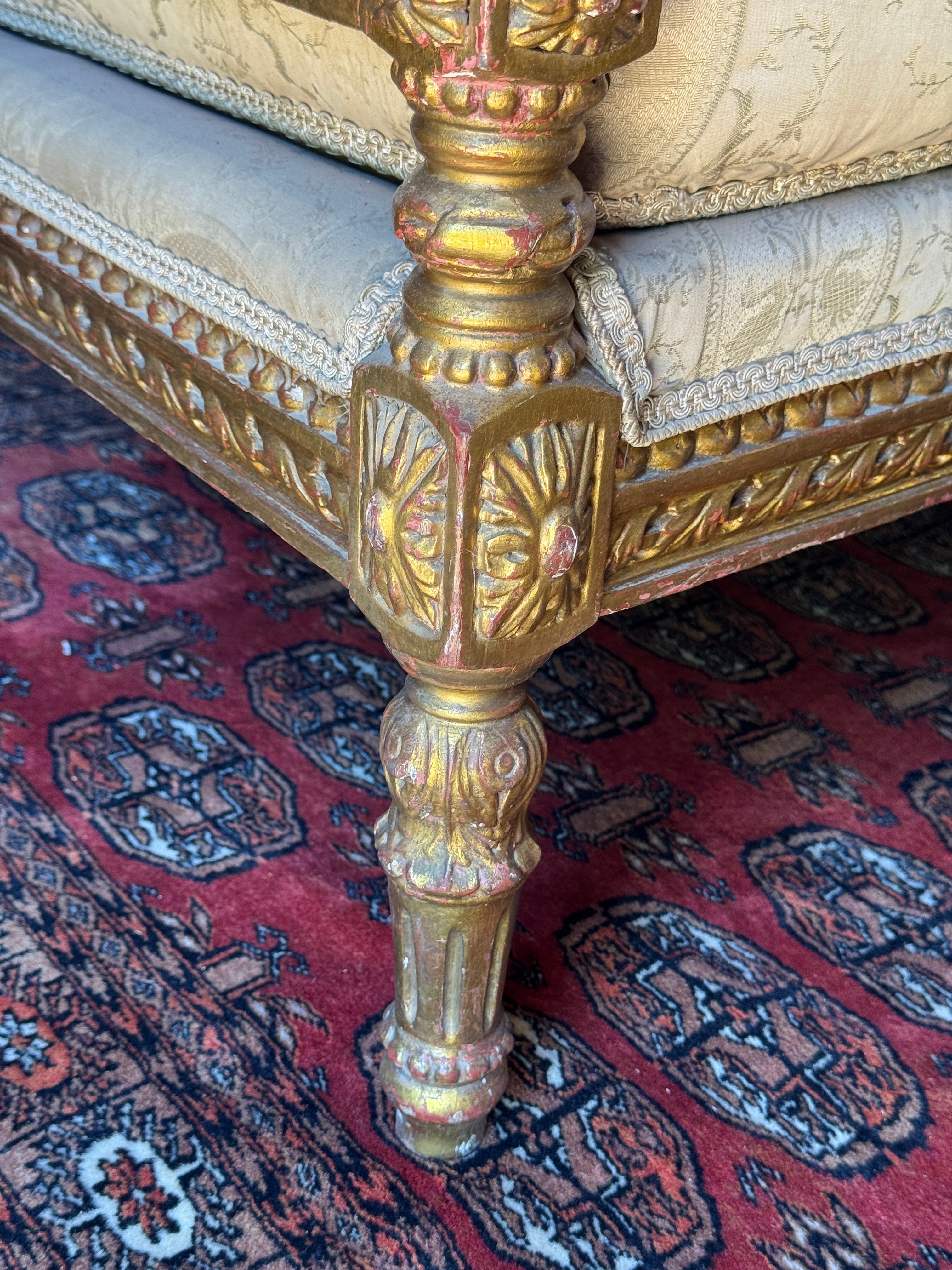 Antique French Louis XVI Style Giltwood Salon Sofa