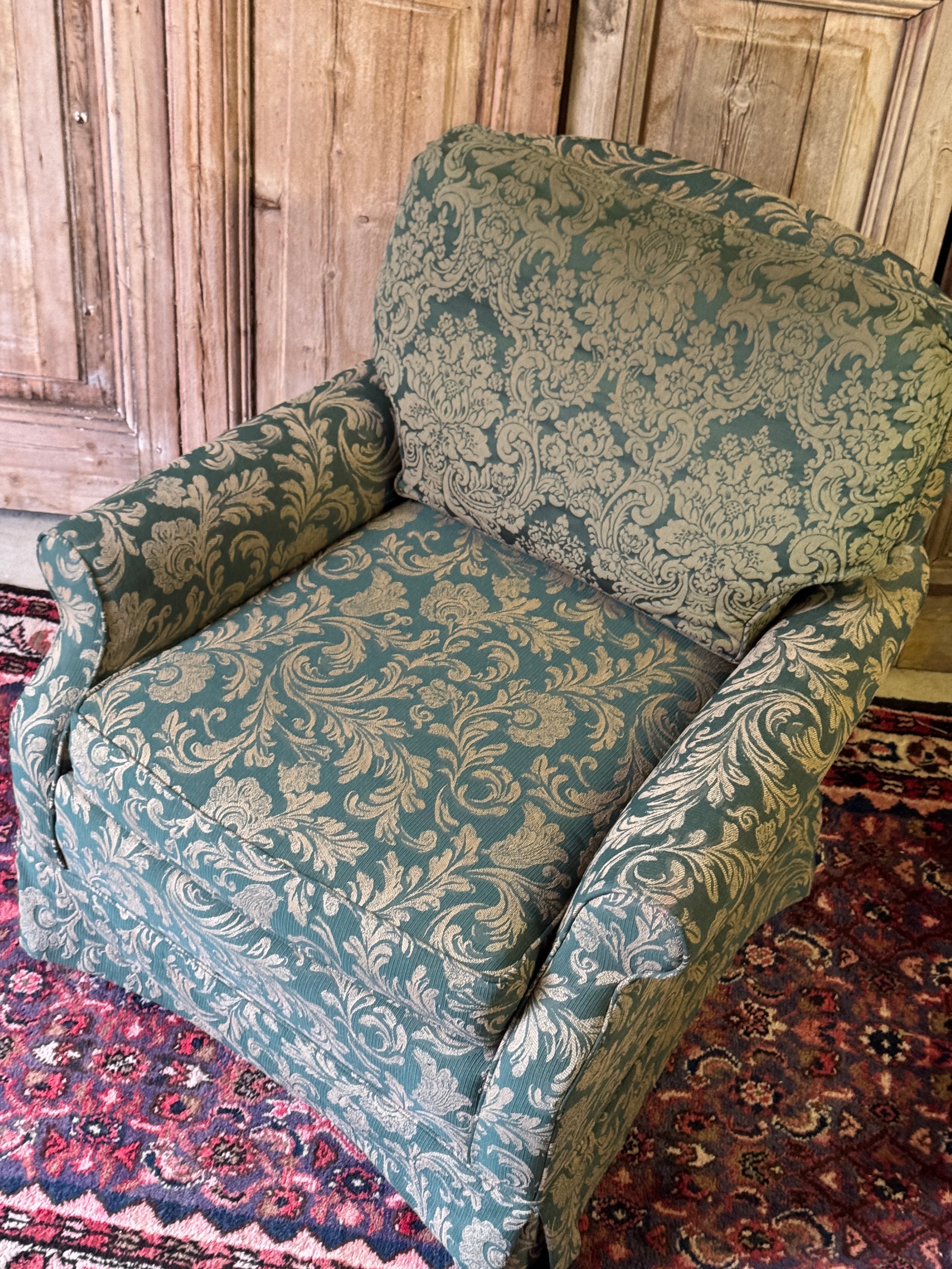 Vintage Green Damask & Floral Armchair