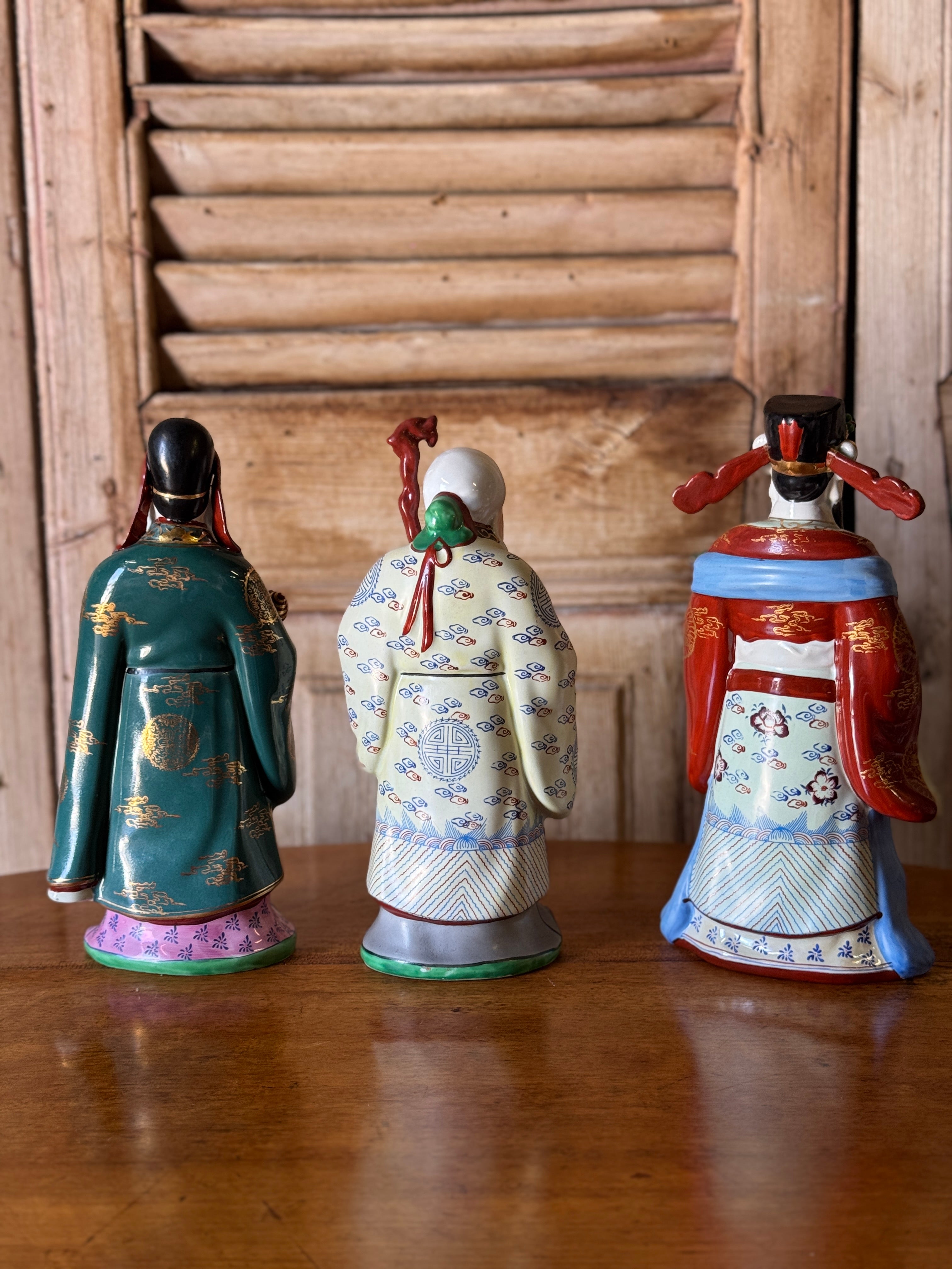 Vintage Chinese Porcelain & Polychrome Painted Immortal Figures - Set of 3
